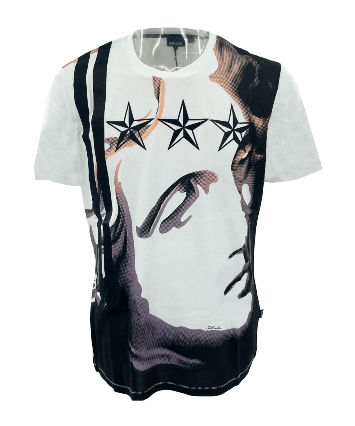 Just Cavalli Star Printed Round Collar T-shirt In White