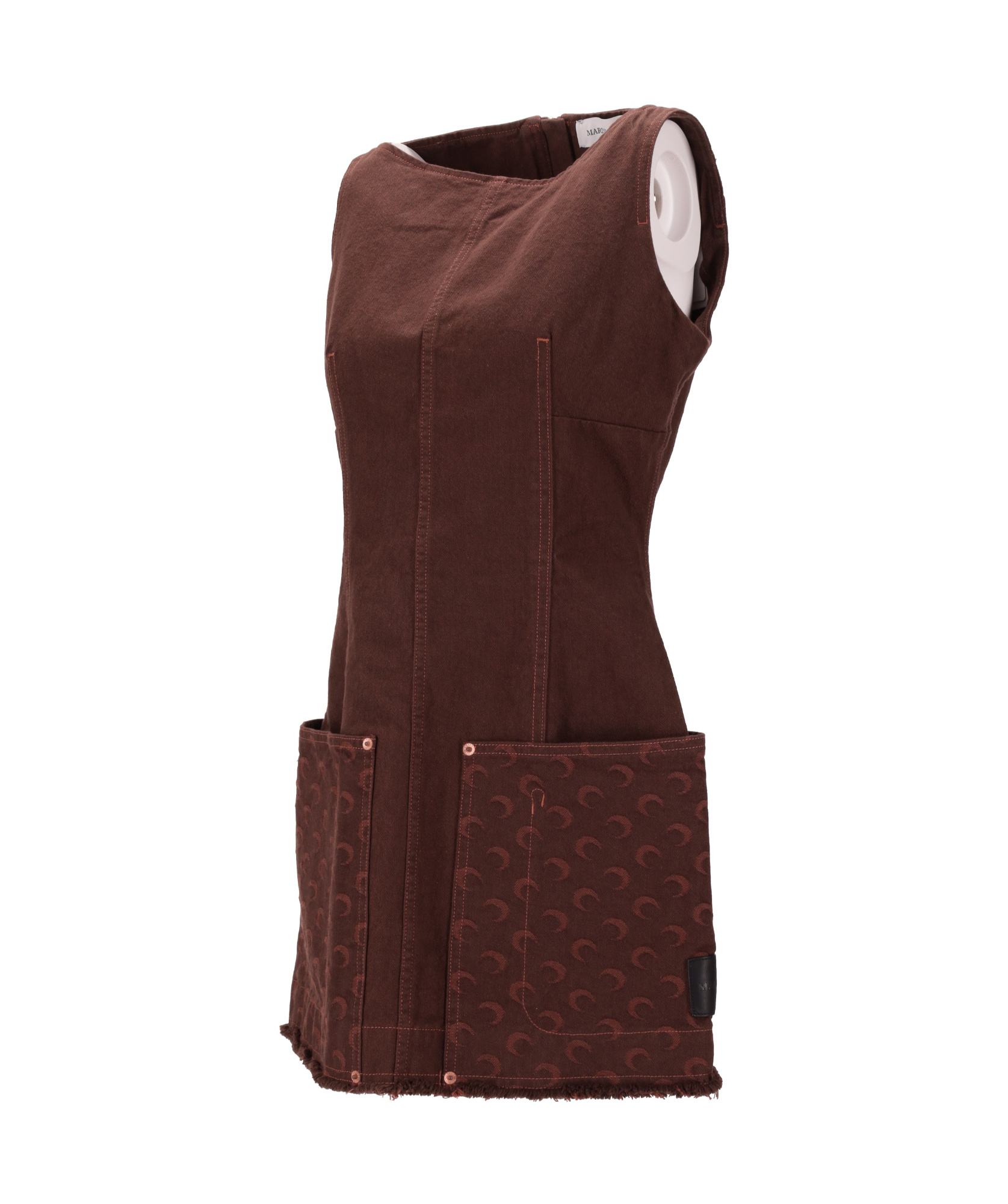 Marine Serre Womens Moon Jacquard Two-patch-pockets Denim Mini Dress Deep Brown In Brown