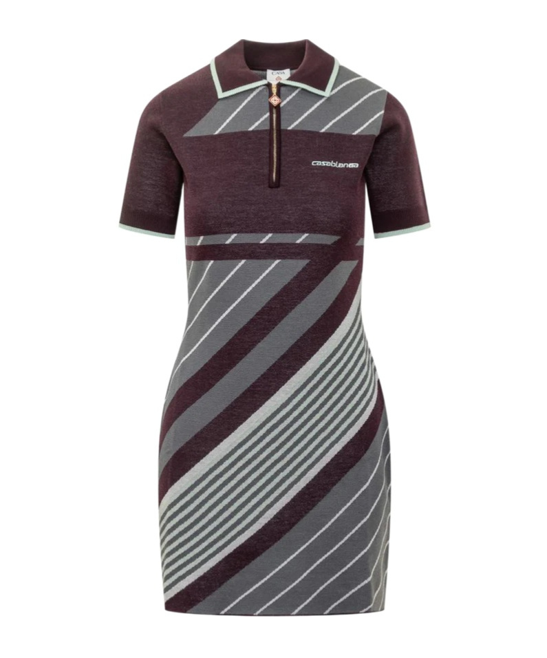 Casablanca Diagonal Striped Mini Dress In Merino Wool In Multi