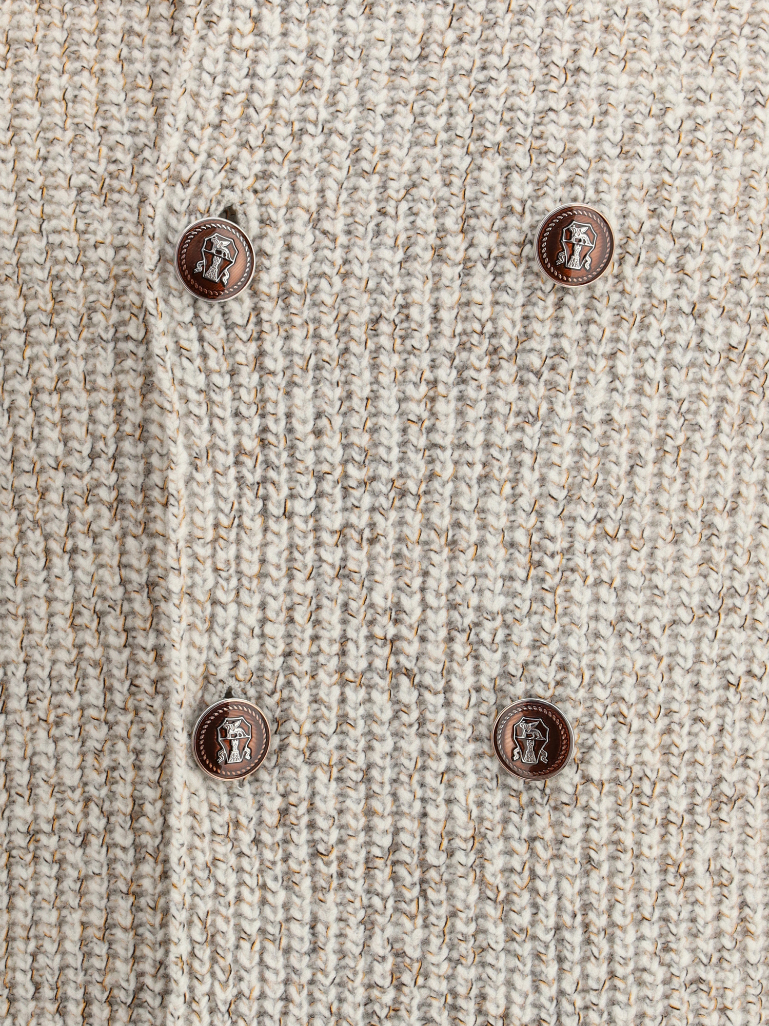 Brunello Cucinelli Textured Knit Double-breasted Jacket With High Collar In Neutral