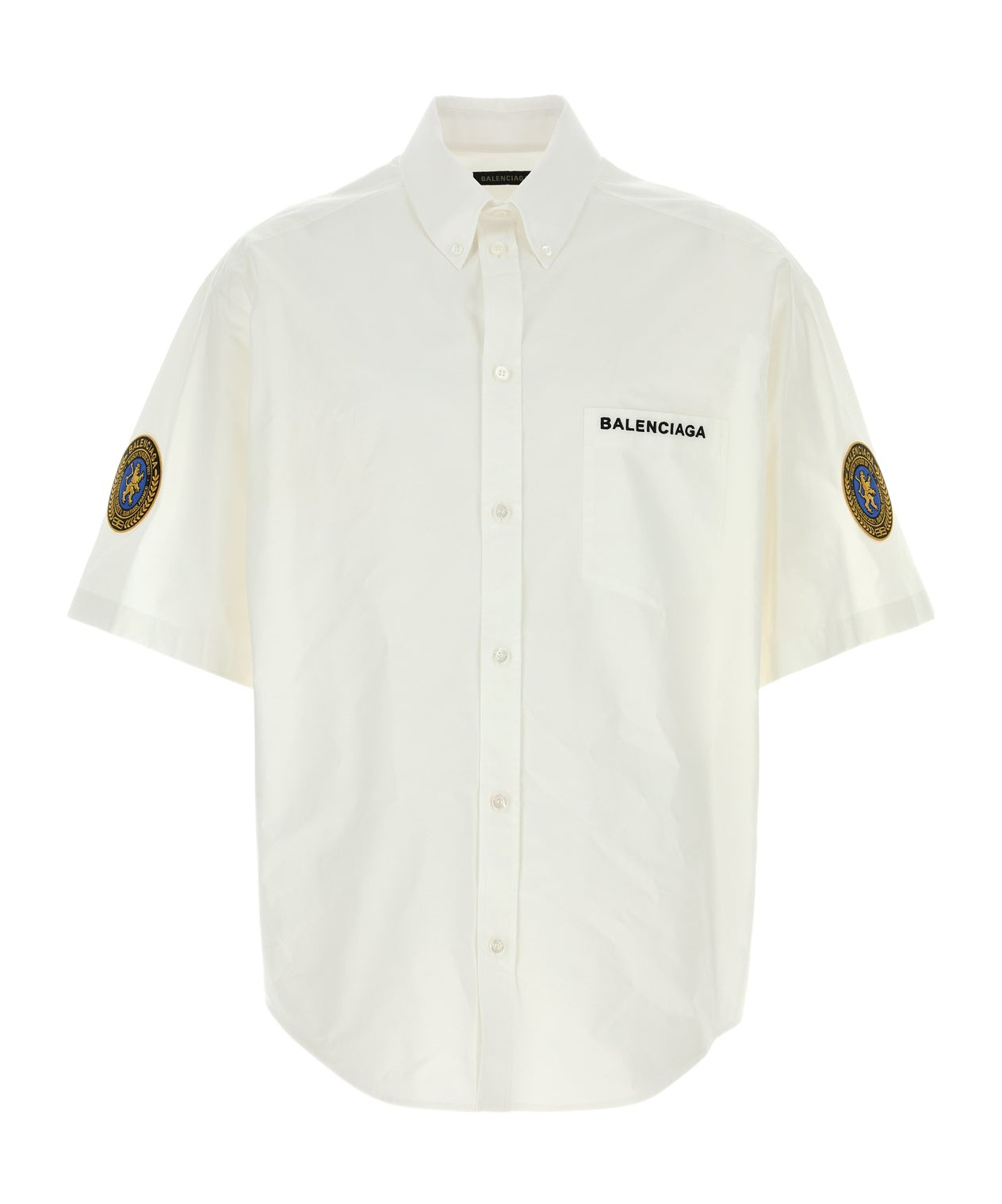 Balenciaga White Shirt With Logo Lettering On The Front And Logo Patch On The Sleeve In Cotton Man In White