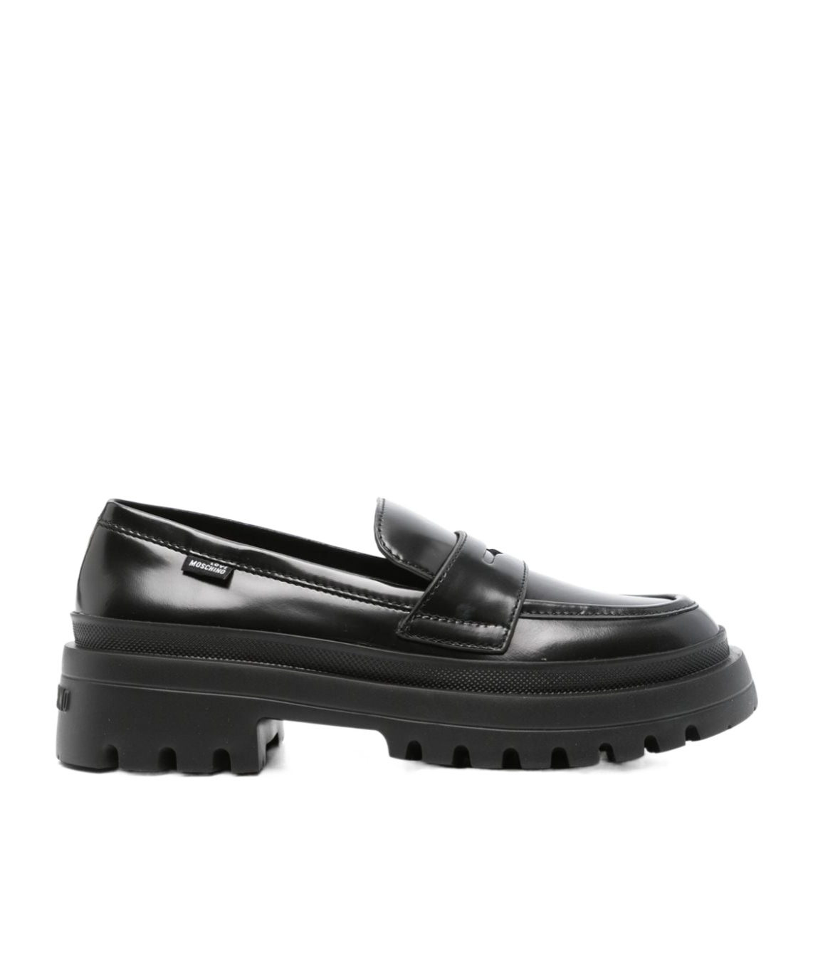 Moschino Penny Slot Leather Loafers In Black