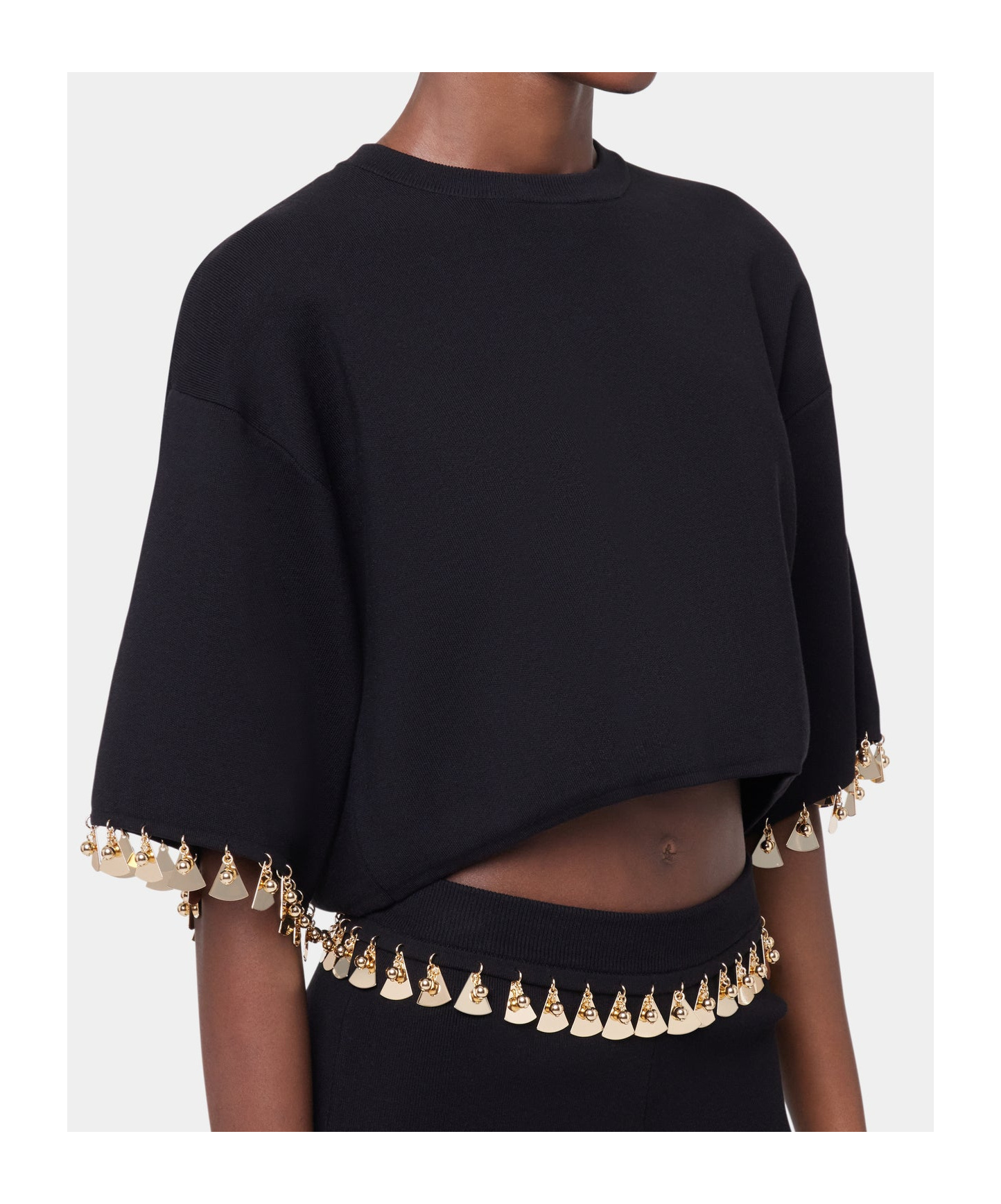 Shop Rabanne Knitted Cropped T-shirt In Black
