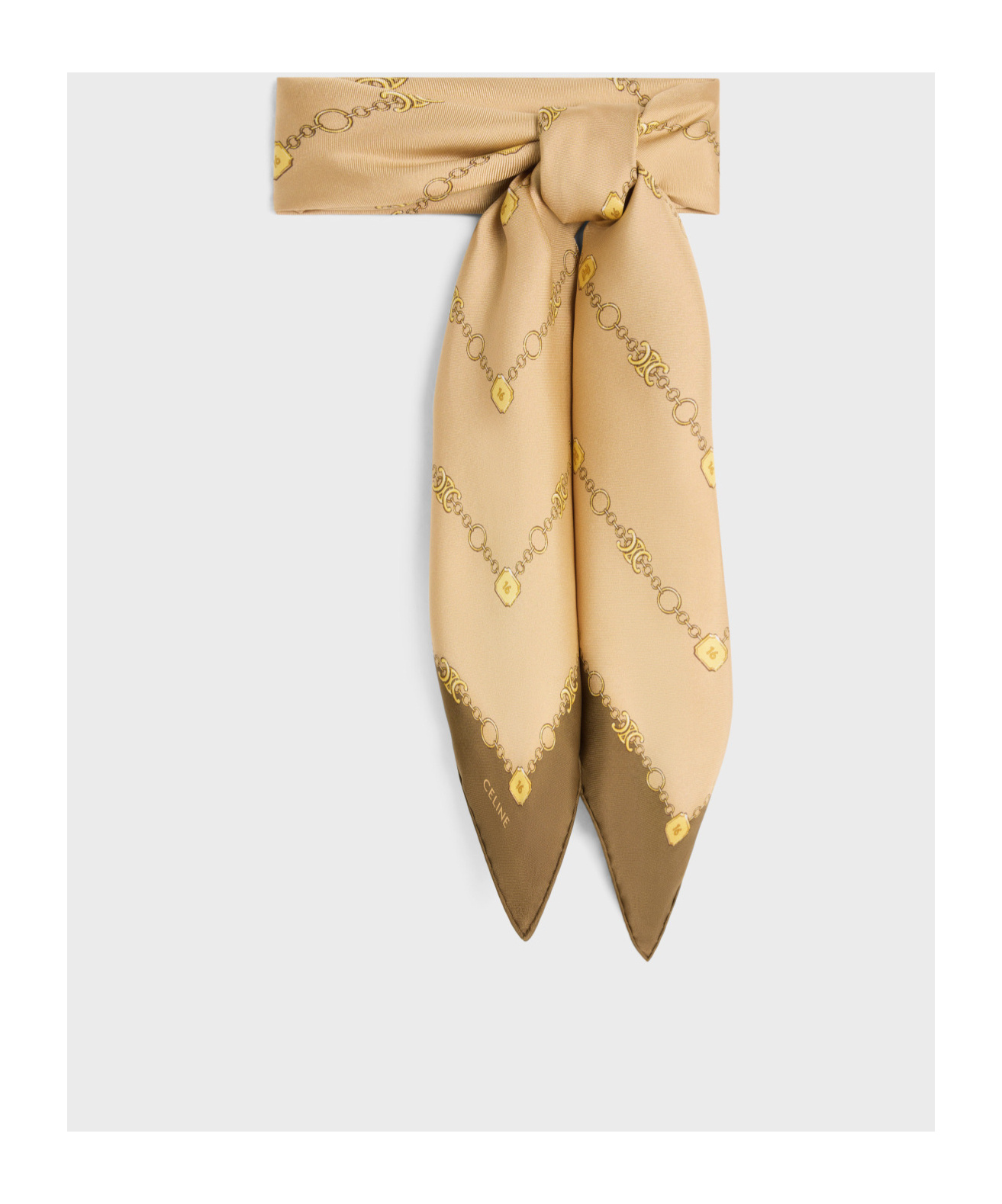 Celine Pattern Silk Scarf In Beige/noix