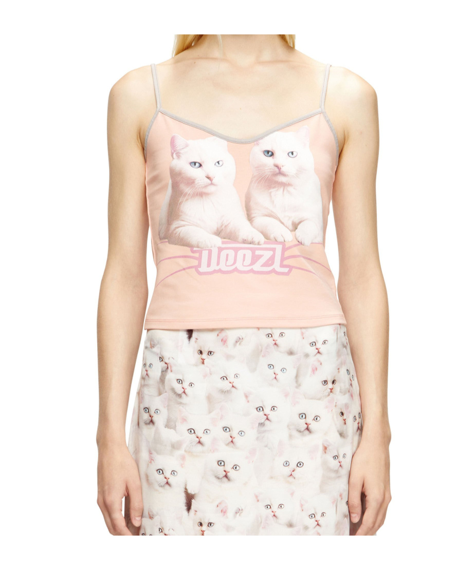Diesel T-top R2 Cats Pink Cotton Jersey Tank Top In Pink