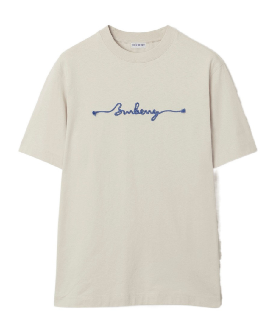 Burberry Mens Sail Knot Logo-text Crewneck Cotton T-shirt In White