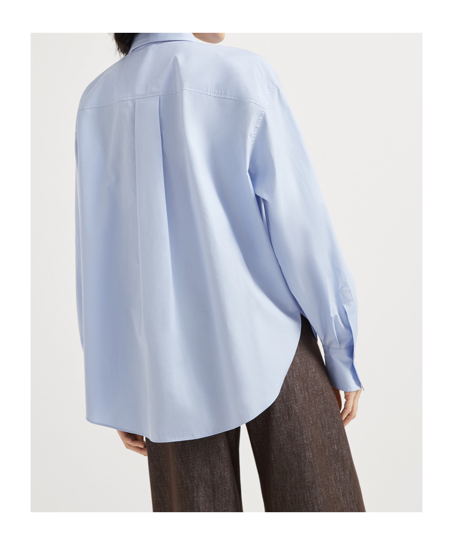 Brunello Cucinelli Long Sleeve Collared Shirt With Bow Detail In Blue