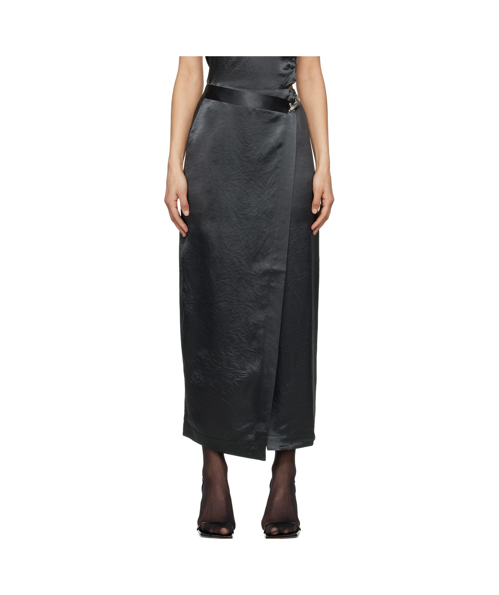 Shop Nanushka Wrap Midi Skirt In Grey