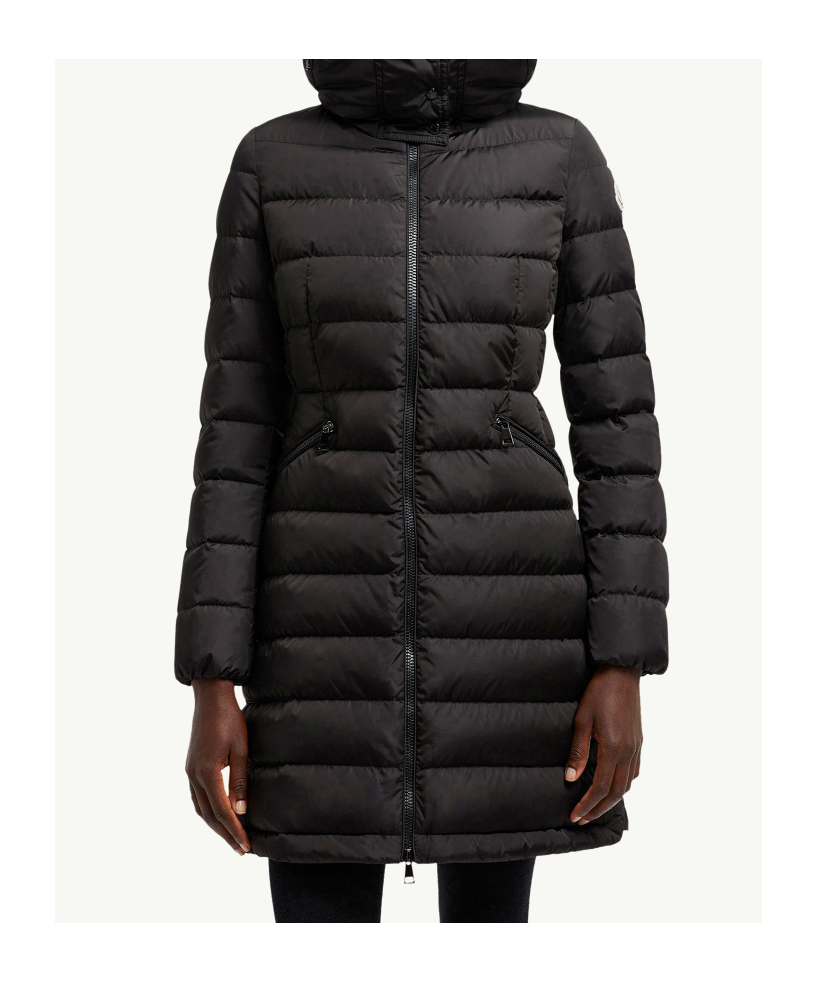 Moncler Womens Black Flammette Brand-patch Slim-fit Shell-down Jacket In Black