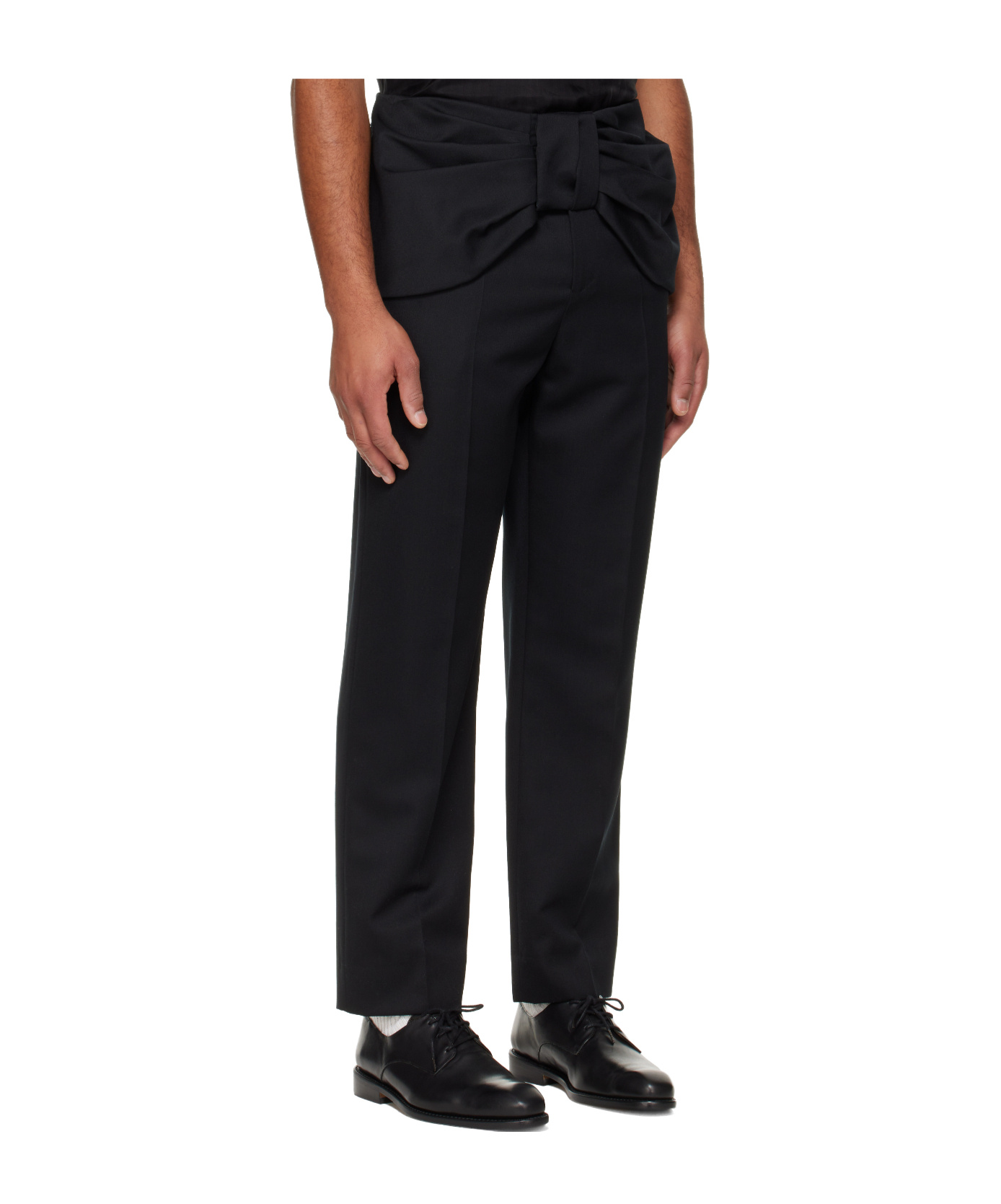 Simone Rocha Bow-tie Belt Straight Leg Casual Pants In Black