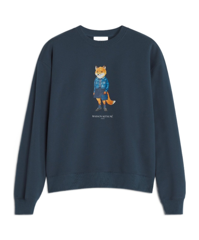 Maison Kitsuné Graphic Print Crew Neck Cotton Sweatshirt In Blue