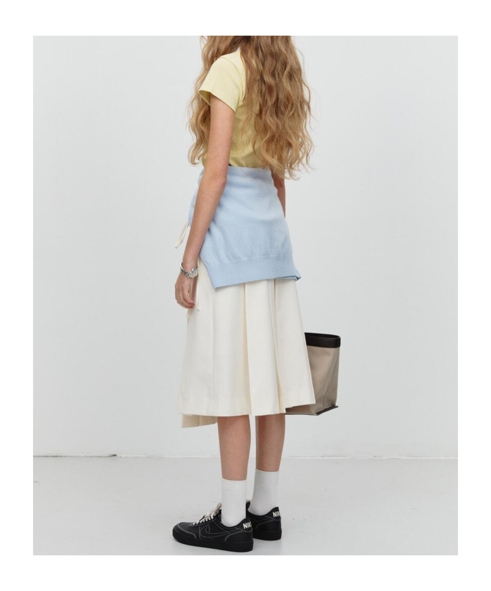 Dunst Ribboned Wide Pleats Skirt Ivory