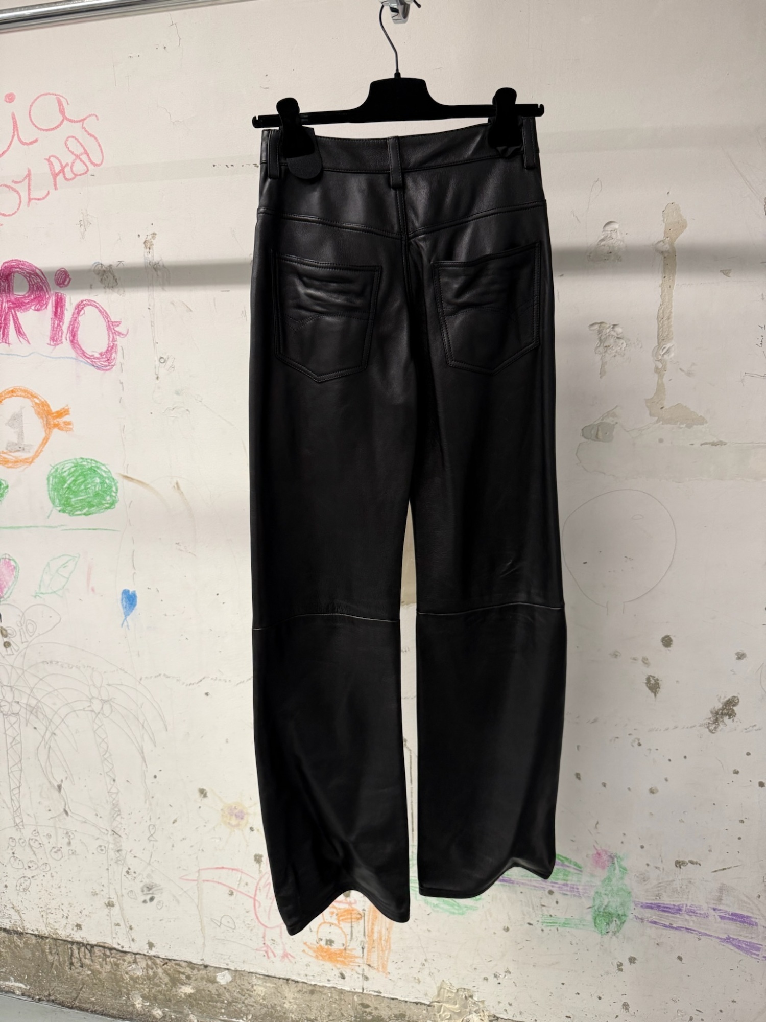 Balenciaga Leather Straight-leg Pants In Black