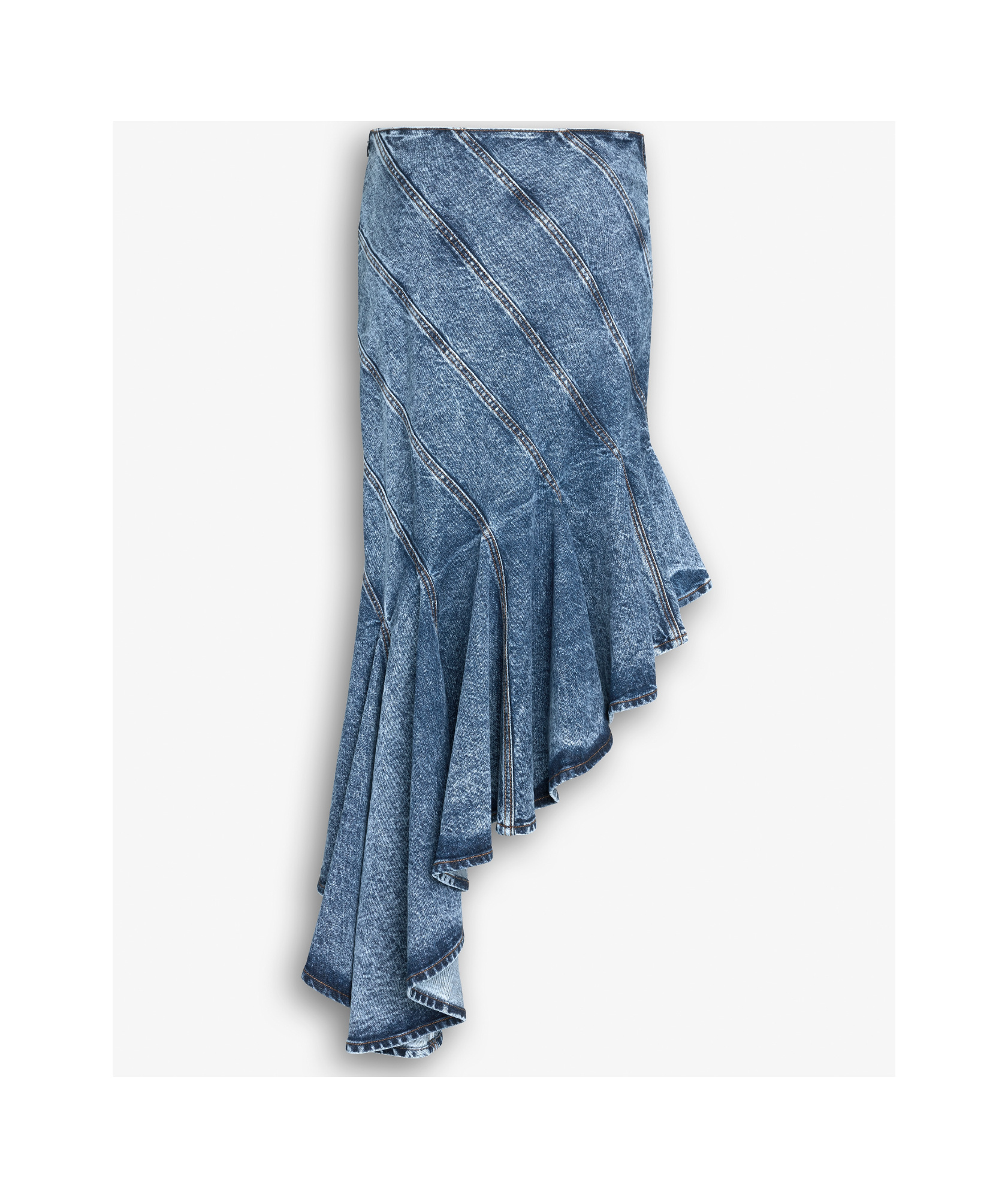 Alaïa Spiral Design Denim Midi Skirt With Hem In Blue
