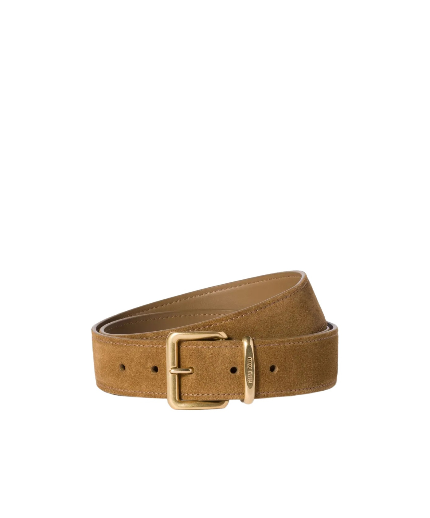 Miu Miu Light Brown Classic Logo Belt In Olive Green