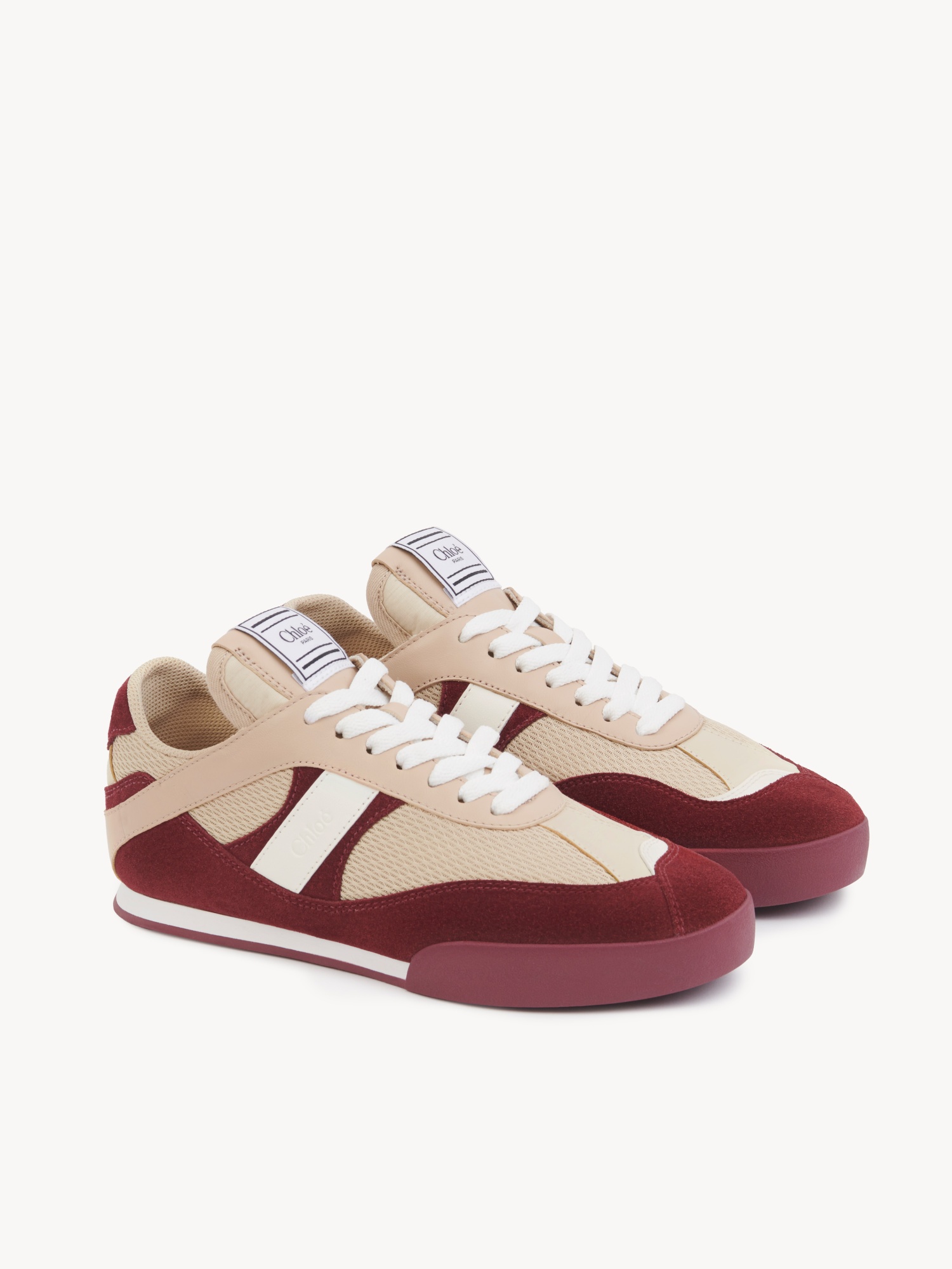 Chloé Kick Mixed Leather Retro Low-top Sneakers In Red