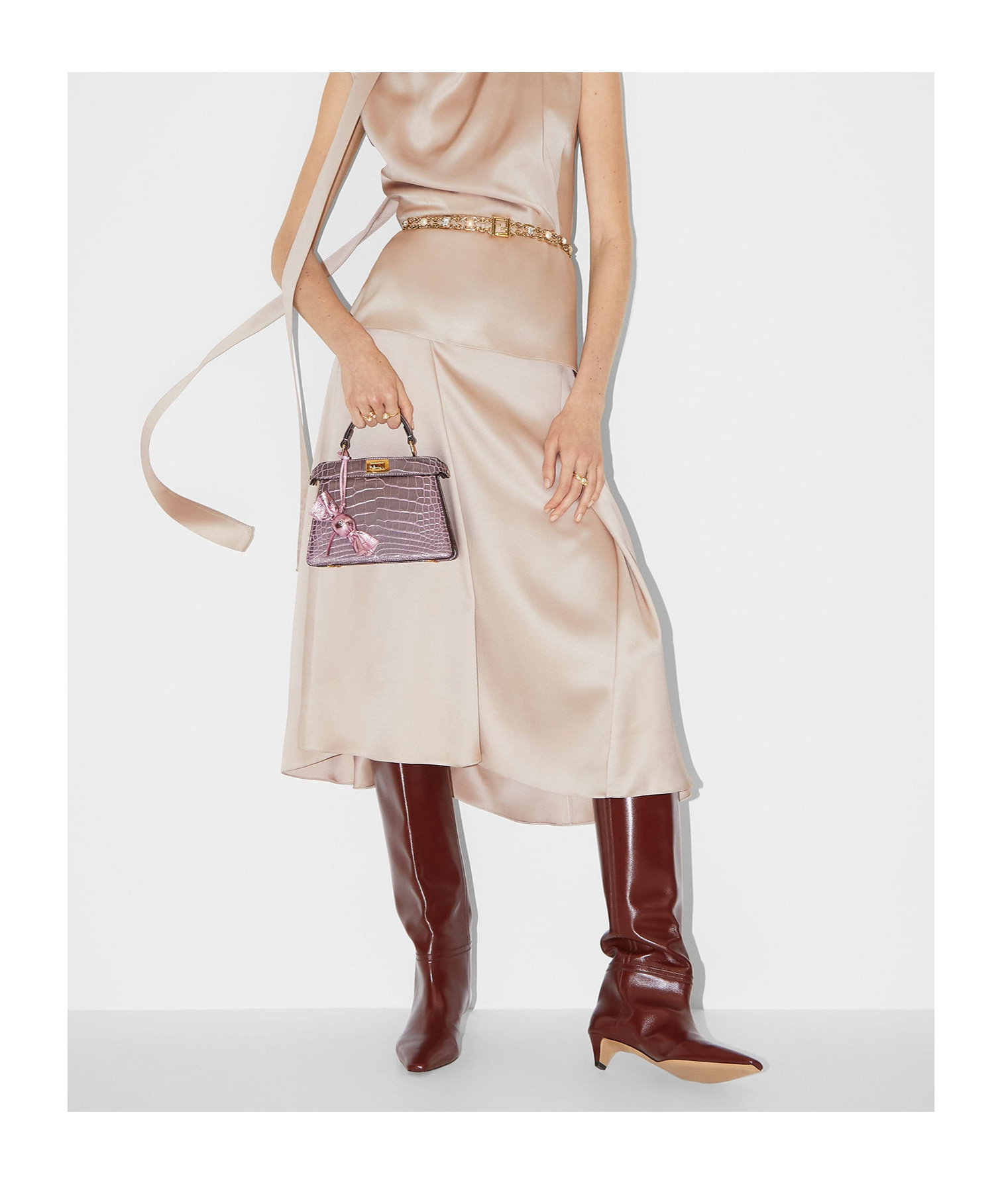 Fendi Ff Jacquard Silk Midi Skirt In Nude