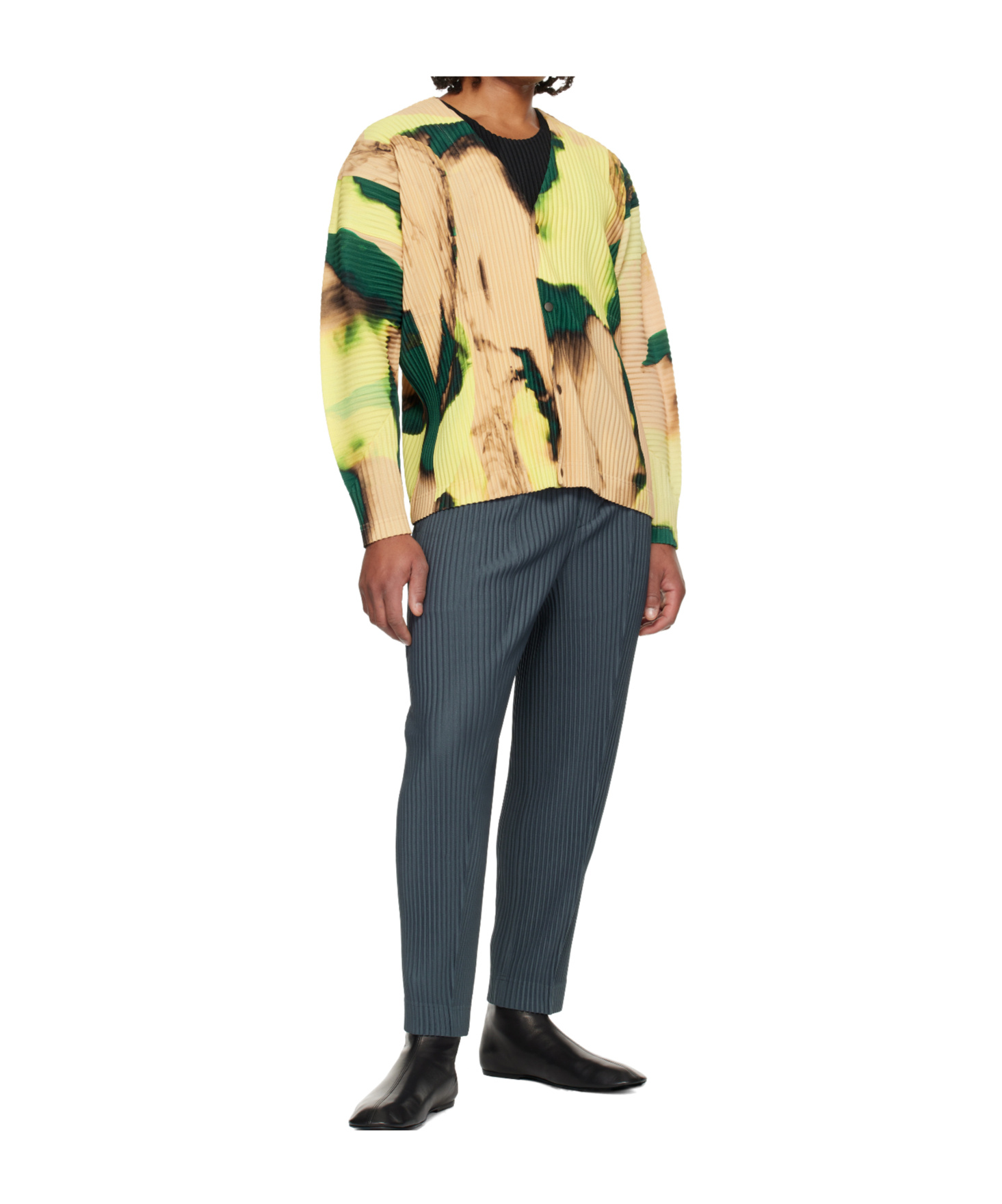 Issey Miyake Pleated Polyester Knitted Cardigan In Multi