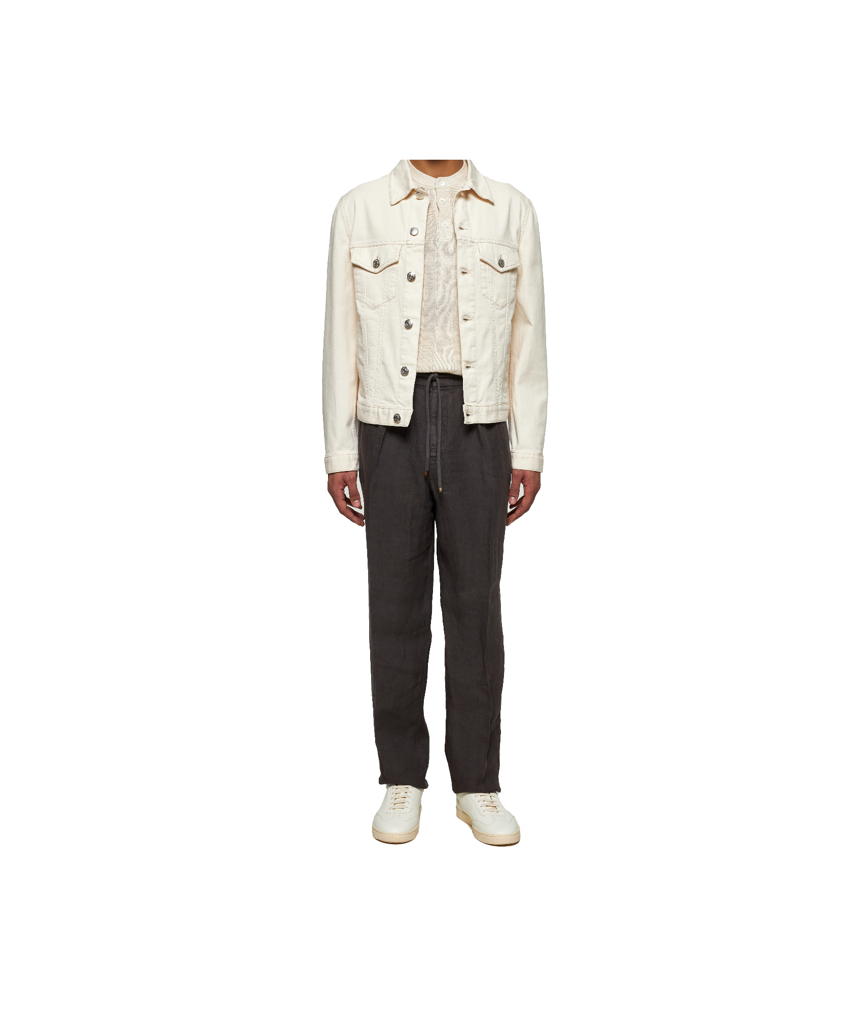 Brunello Cucinelli Brown Linen Leisure Fit Trousers In Black