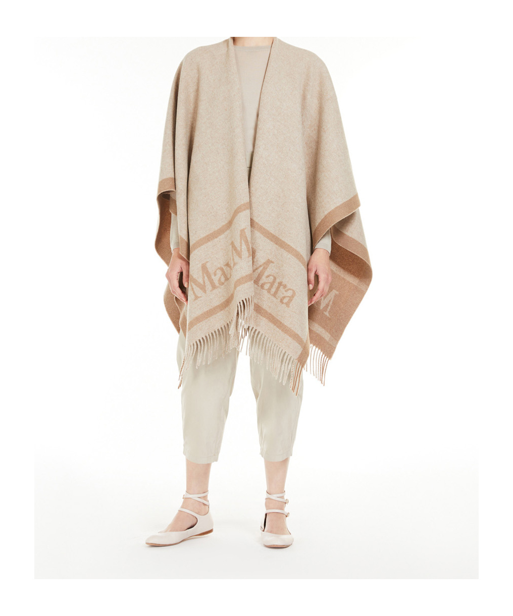 Max Mara Studio Hildestd Fringed Edge Cape In Neutral