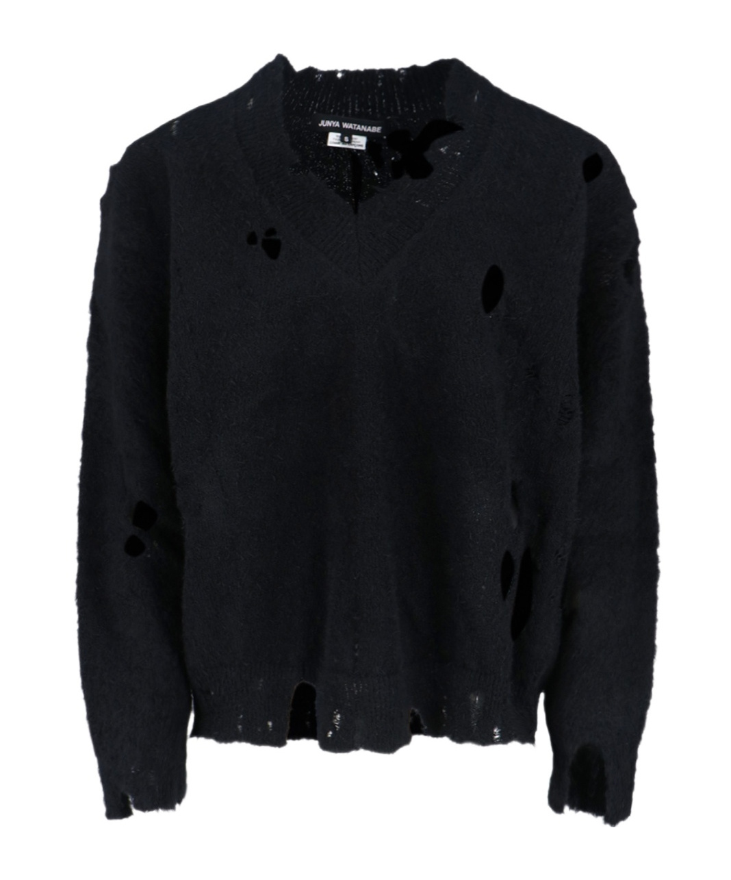 Junya Watanabe V-neck Knitwear With Distressed Long Sleeves In Black