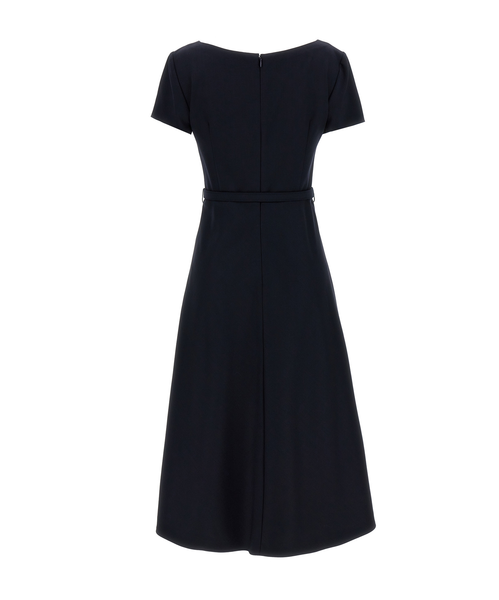 Alessandra Rich Light Wool Midi Dress With Belted Waist In Black