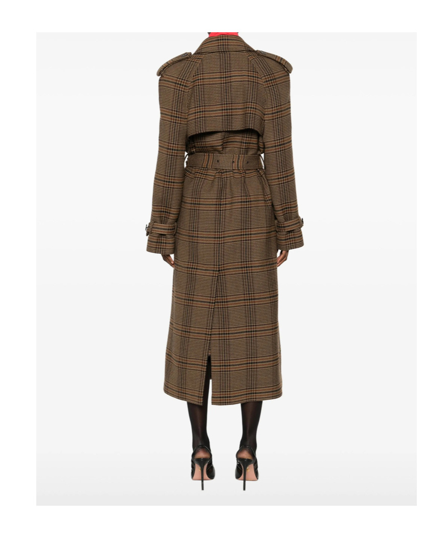 Saint Laurent Plaid Coat In Brown