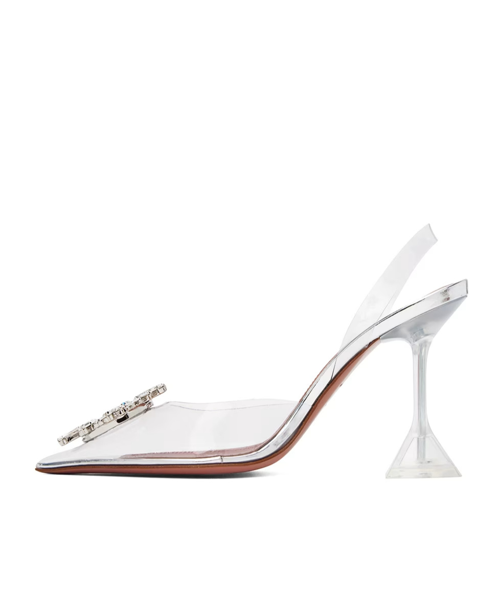 Amina Muaddi Transparent Begum Glass Slingback Heels In White
