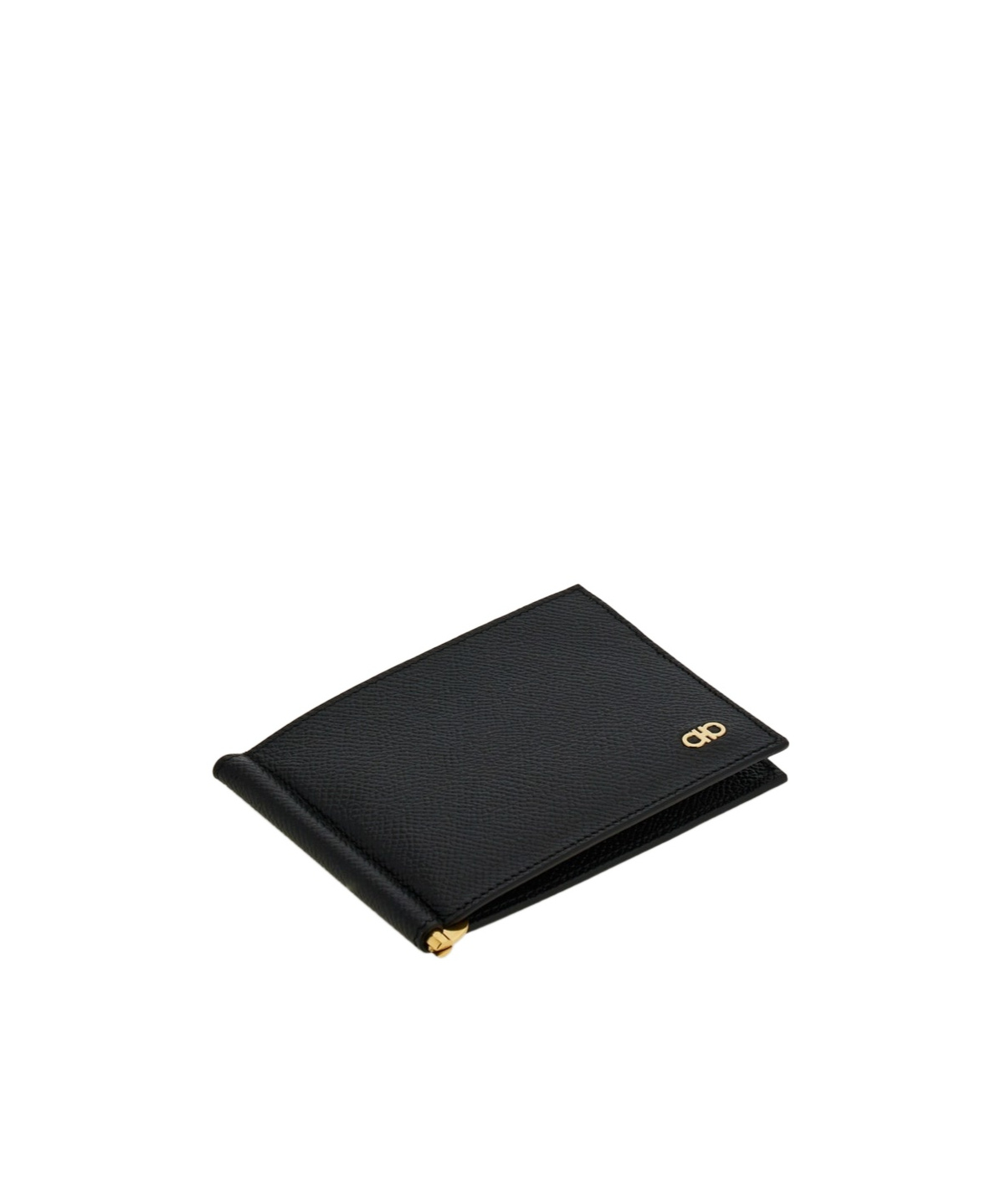 Ferragamo Gancini Bi-fold Wallet In Grained Leather In Black