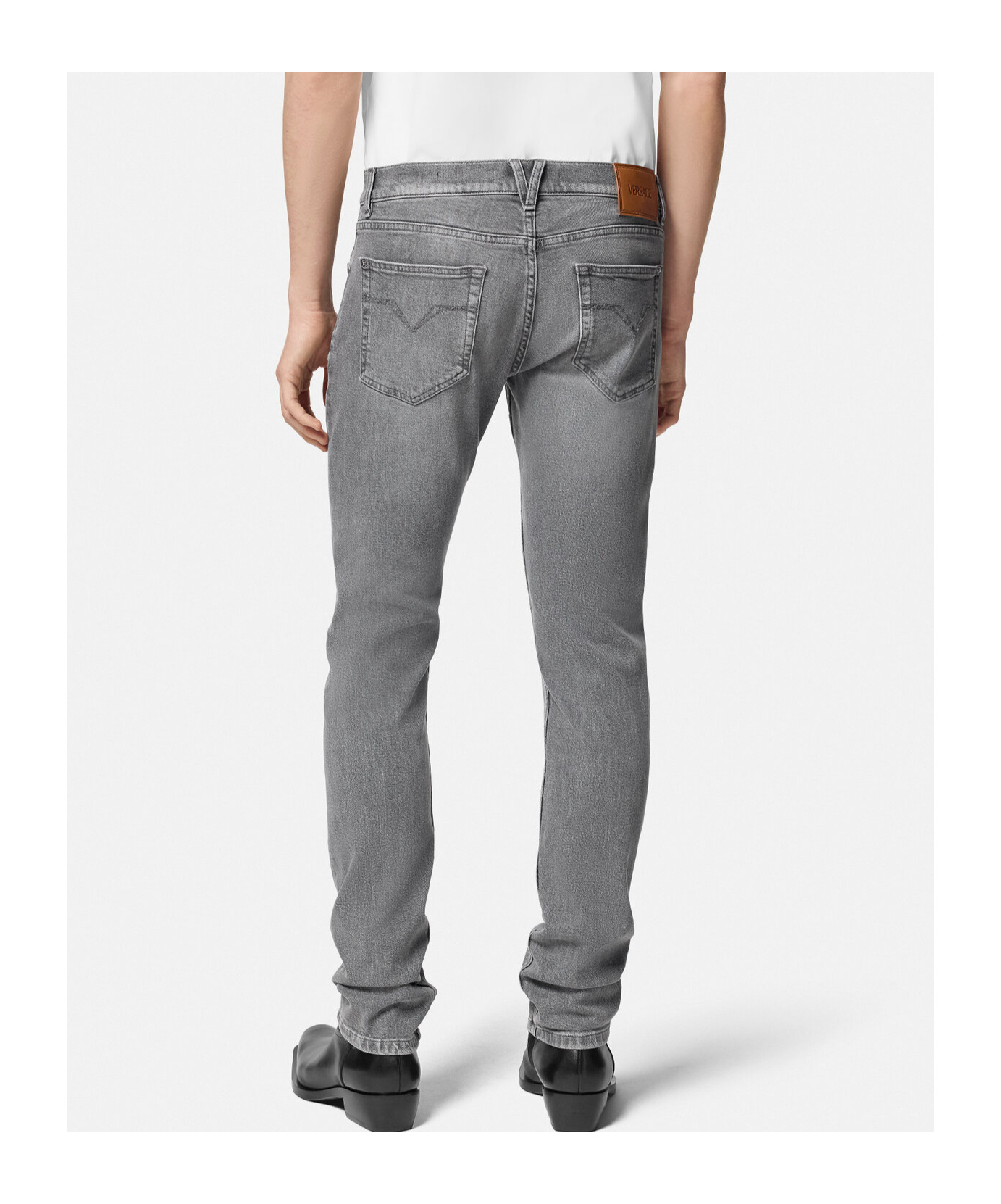 Versace Logo-patch Skinny Jeans In Gray