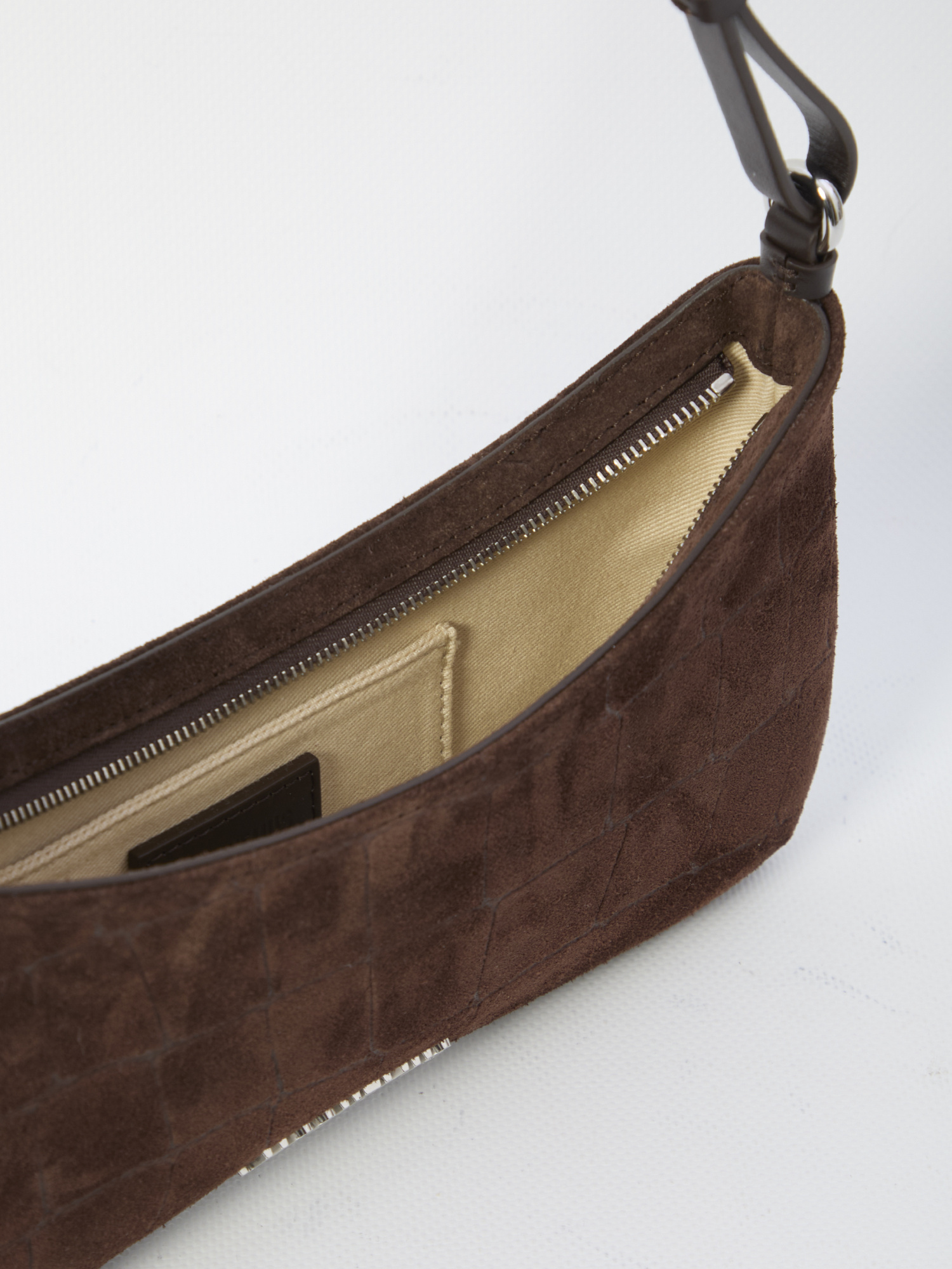 Jacquemus Le Bisou Perle Embellished Leather-trimmed Croc-effect Suede Shoulder Bag In Brown