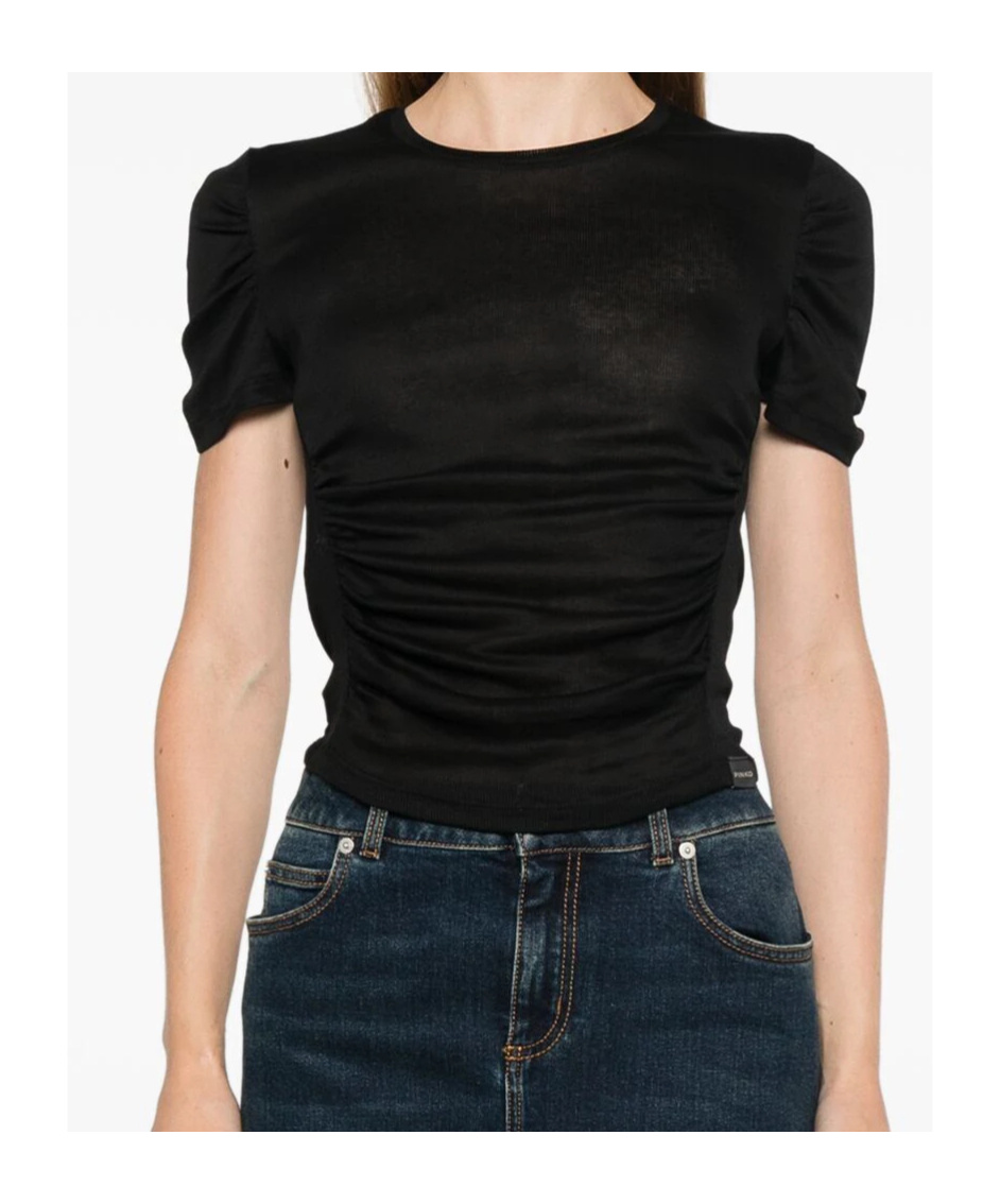 Pinko Martello Semi-sheer Ruched Top In Black