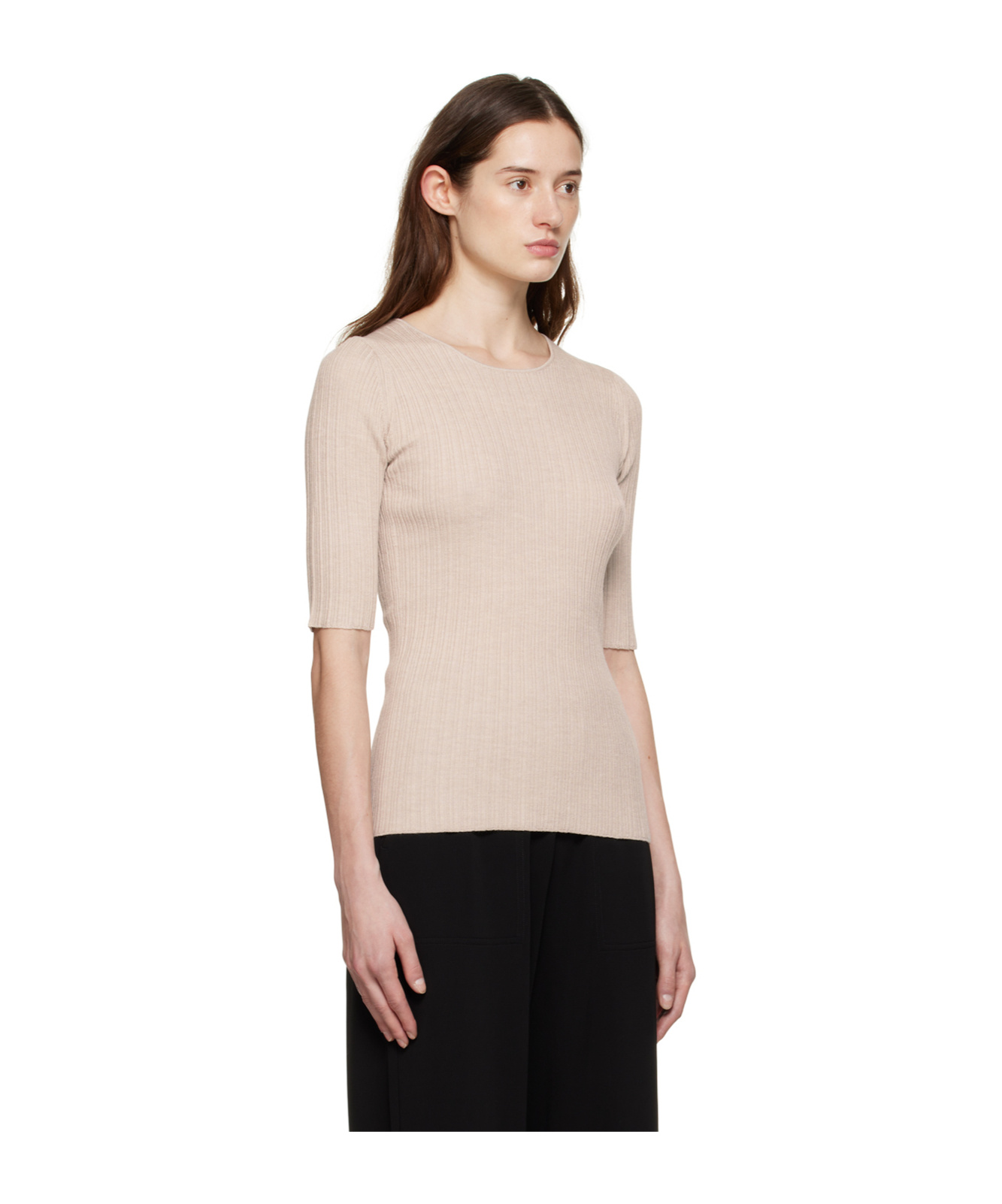 By Malene Birger Knitted Round Collar T-shirt In Nude