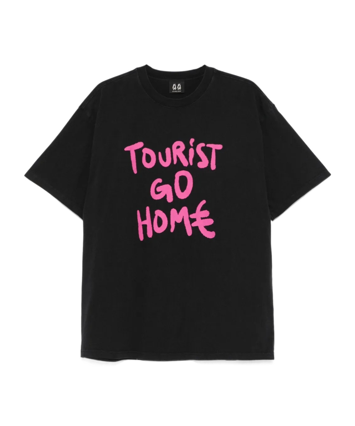 44 Label Group Tourist Black Crewneck T-shirt With Maxi Print On Front And Rear In Cotton Man In Black