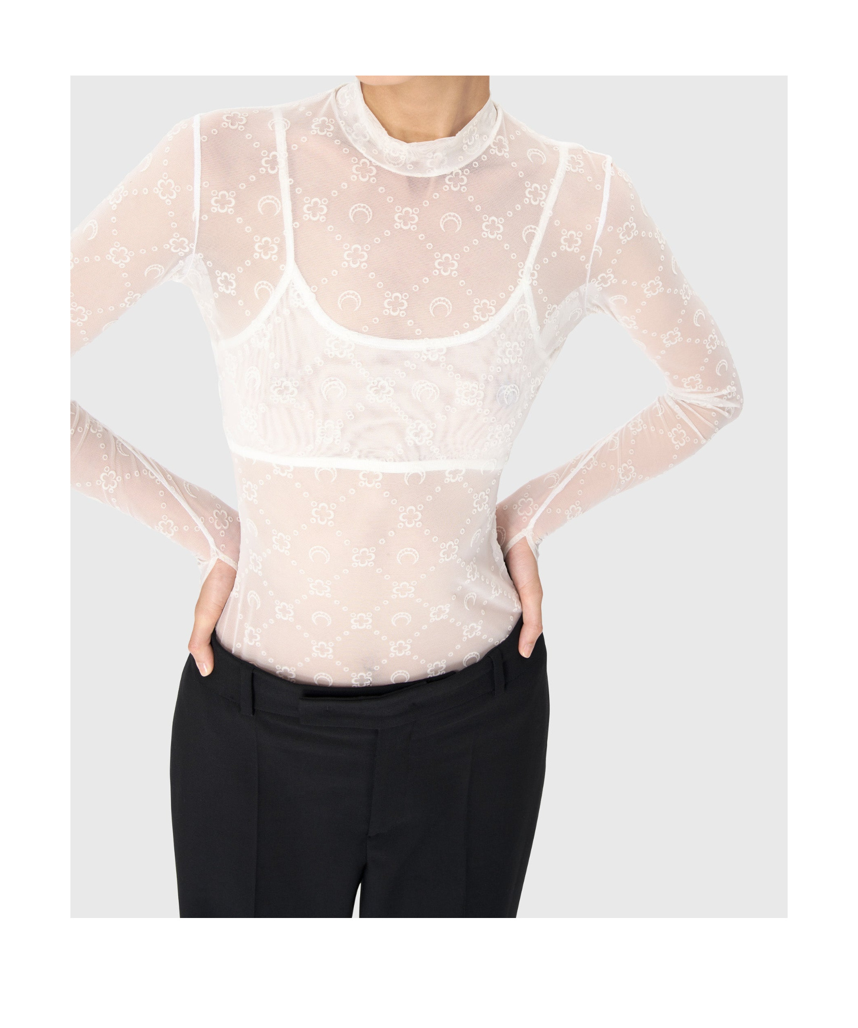 Marine Serre Recycled Mesh Flock Second Skin Highneck Top In White