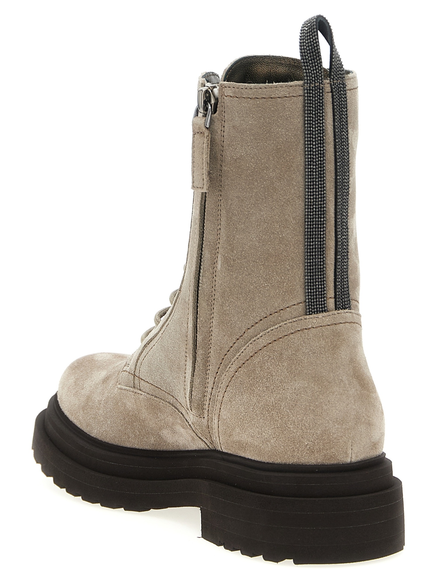 Brunello Cucinelli Grey Suede Combat Boots