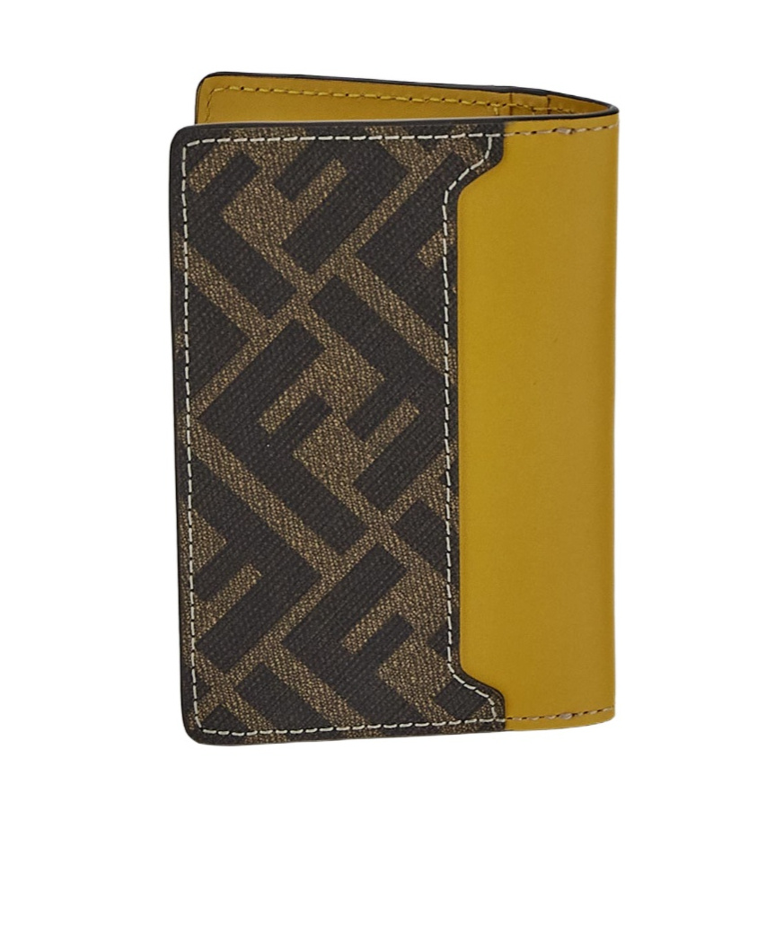 Fendi Ff Squared Leather Cardholder In Brown