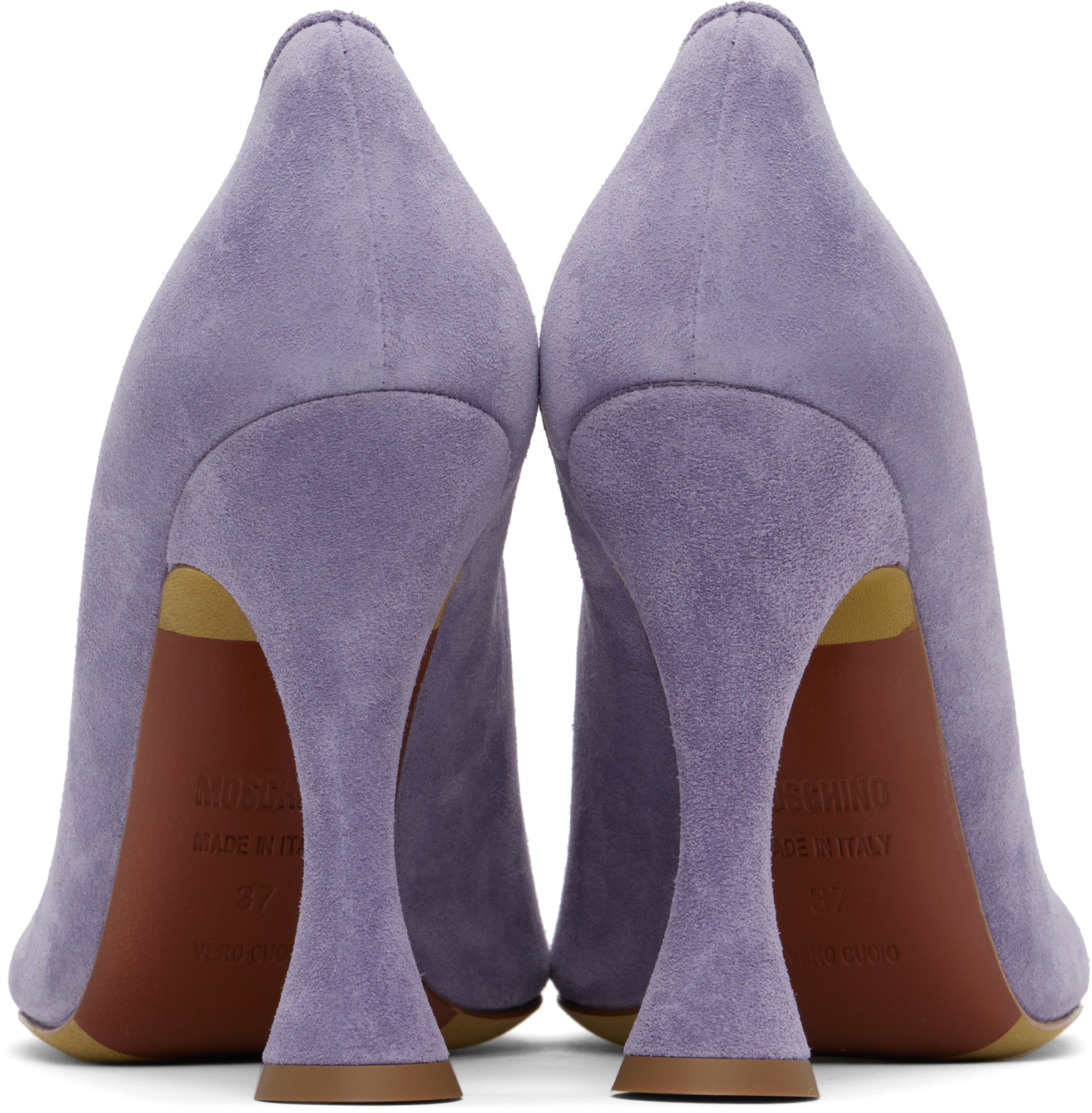 Moschino Purple Duck Suede Heels In Purple