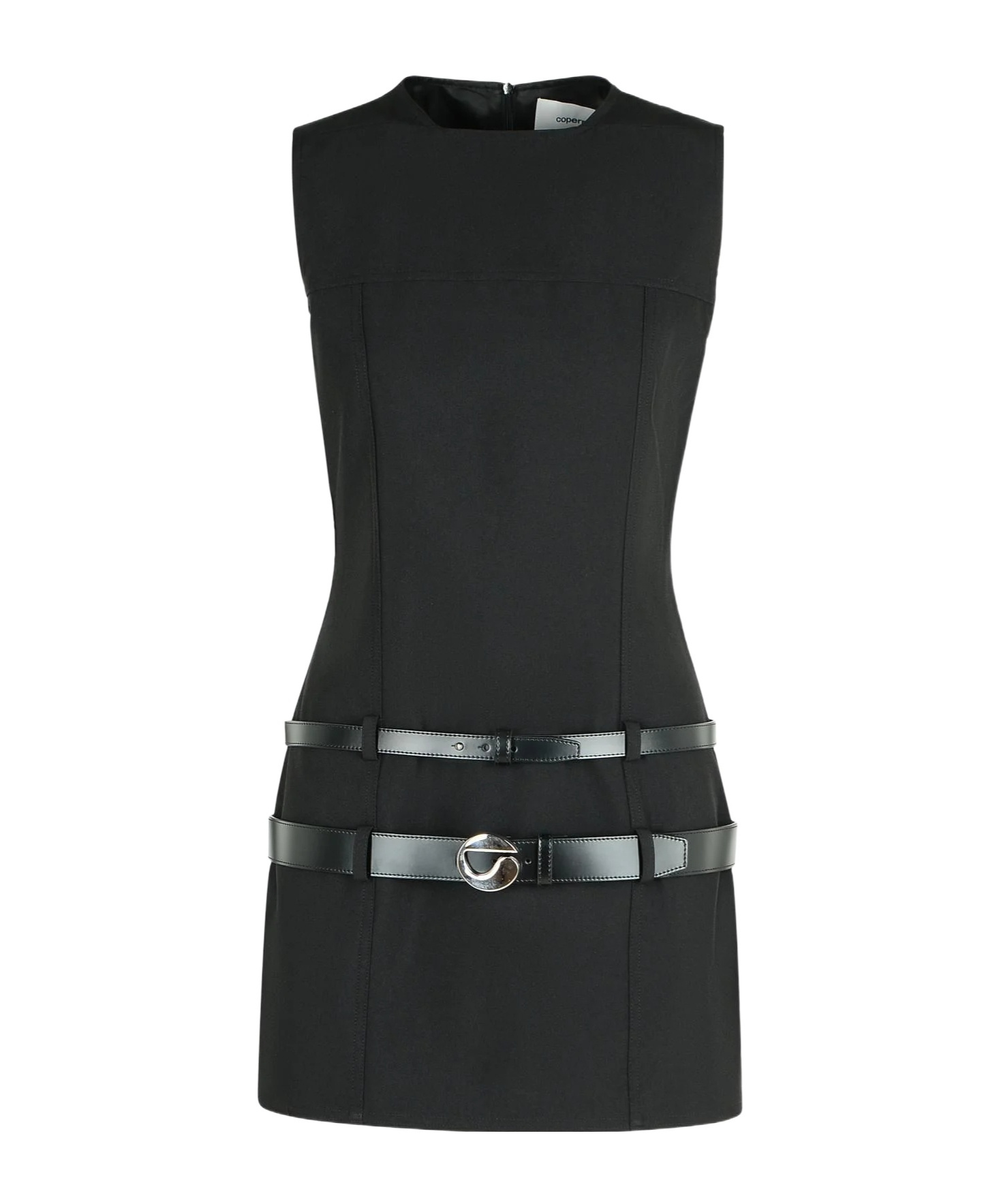Coperni Black Sleeveless Mini Dress With Two Adjustable Belts On The Front In Tech Fabric Woman In Black