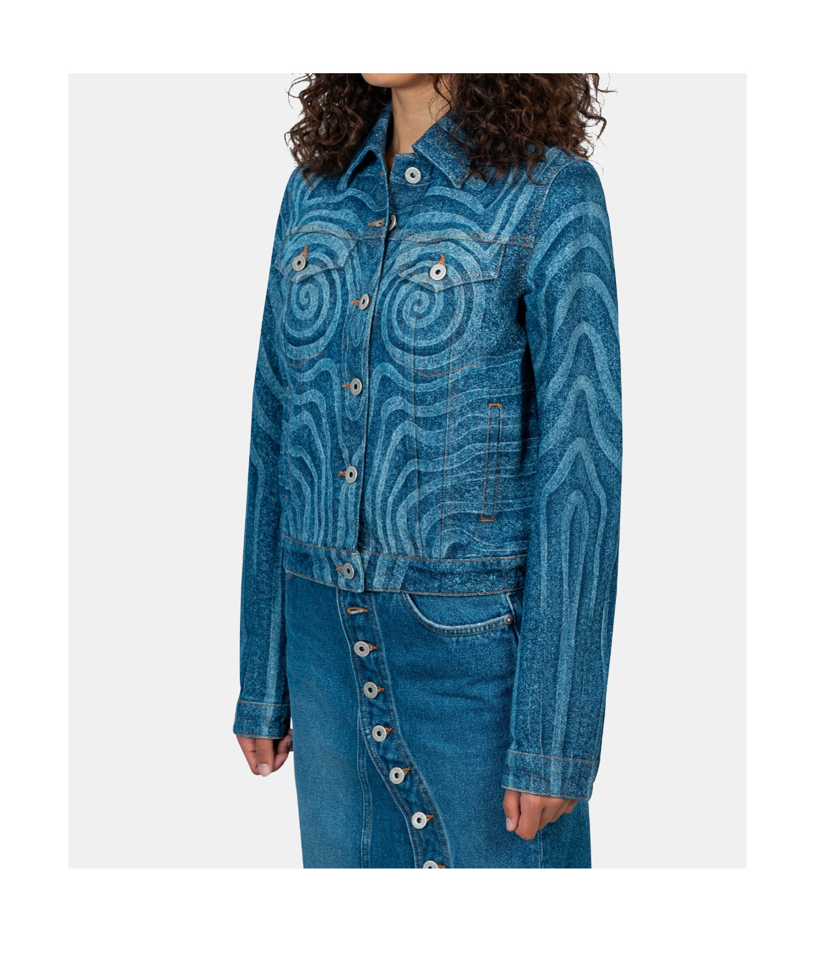 Jean Paul Gaultier Blue Spiral Denim Jacket In Blue