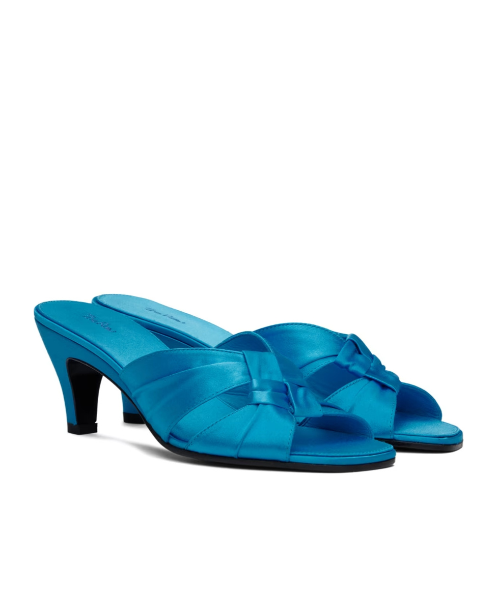 The Row Soft Knot 65 Satin Mules In Blue