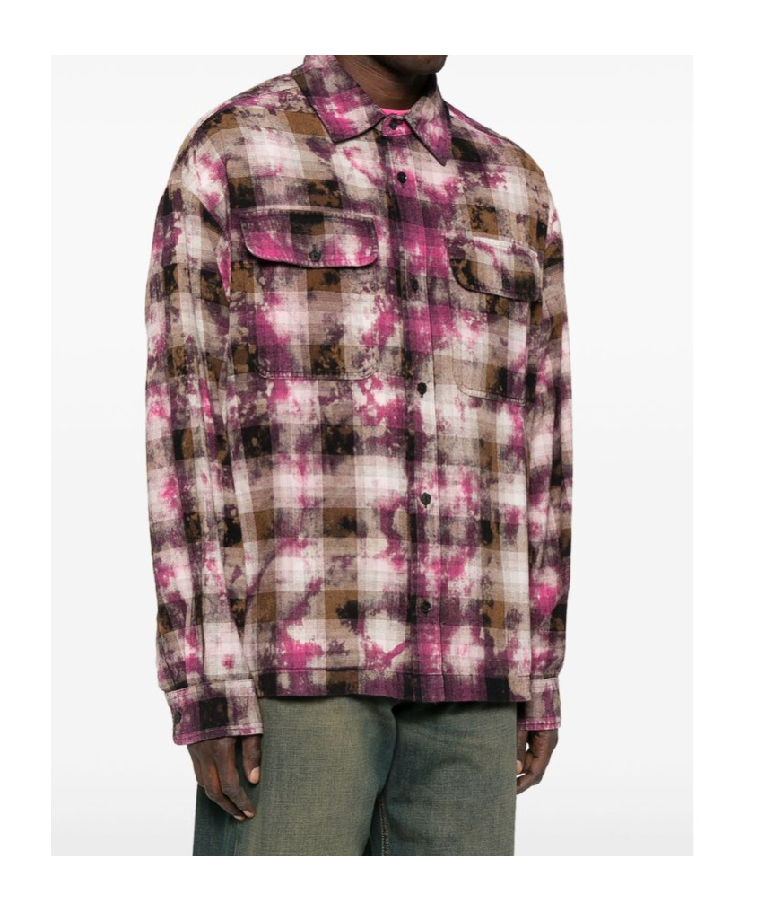 Palm Angels Curved-logo Check Shirt In Red