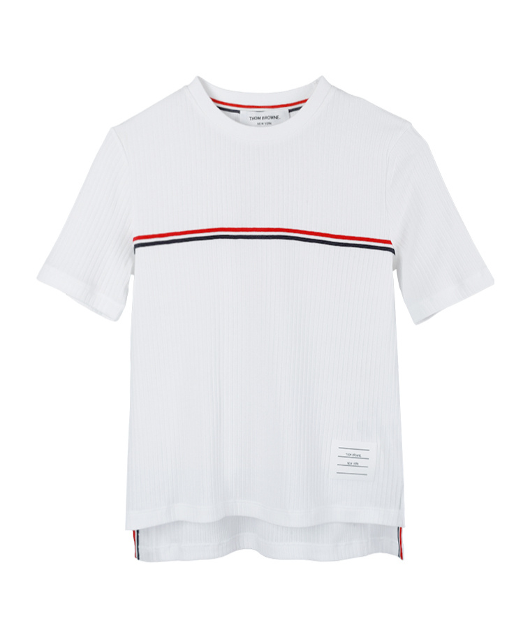 Thom Browne White Crewneck T-shirt With Signature Rwb Stripe In Cotton Woman In White