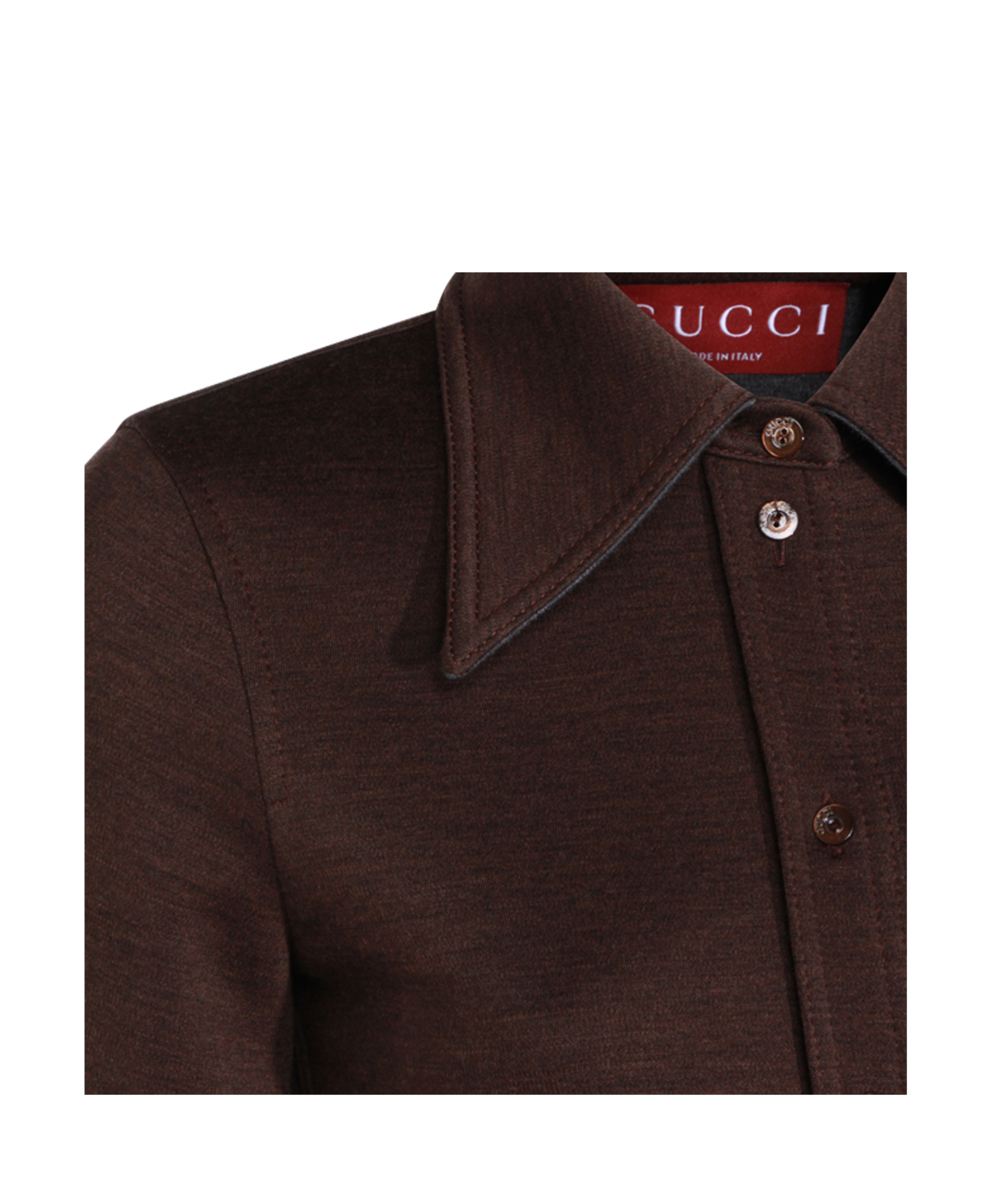 Gucci Women Brown Shirt With Polo Style Pointed Collar In Wool And Cotton Blend Woman In Brown