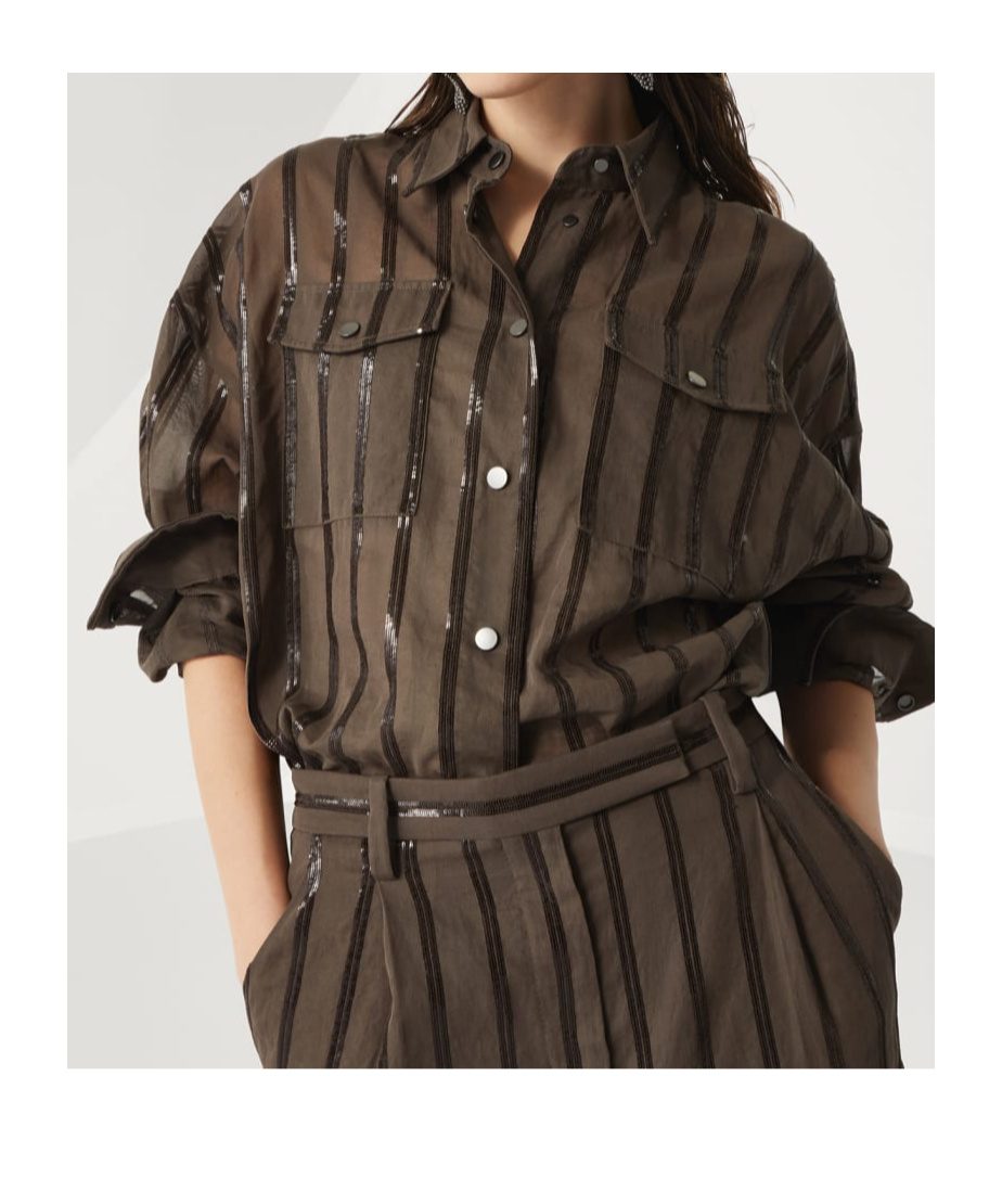 Brunello Cucinelli Cotton Organza Dazzling Stripe Jacket In Brown
