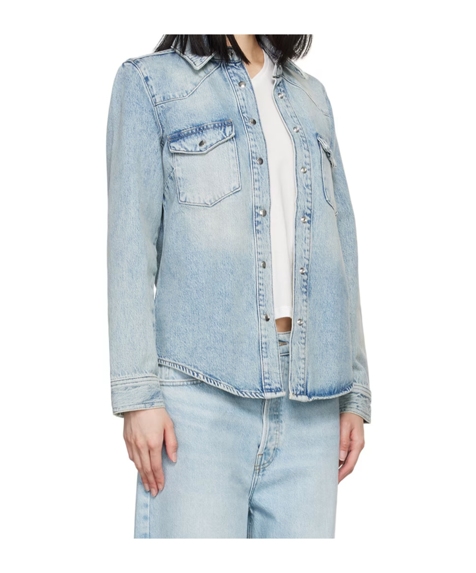 Frame Long Sleeve Denim Shirt In Blue