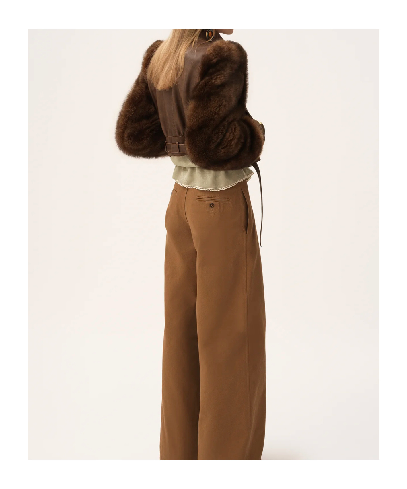 Chloé Leather Jacket With Belted Waist And Fur Sleeves In Brown