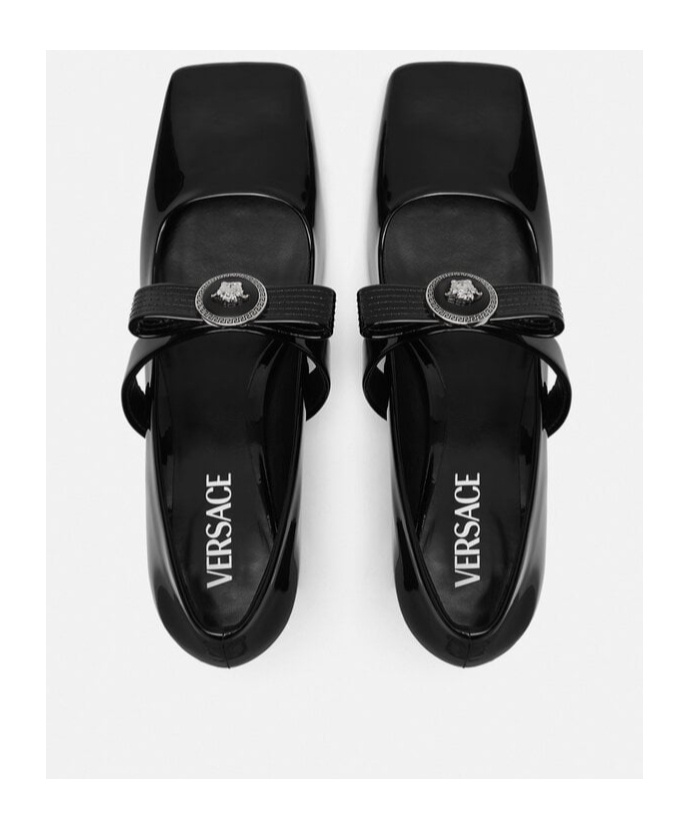 Versace Gianni Ribbon Embellished Patent-leather Pumps In Black