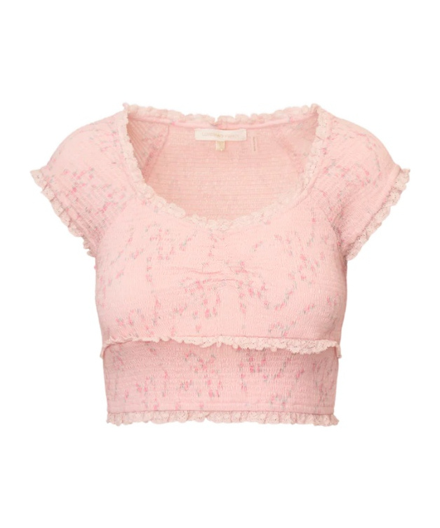 Loveshackfancy Ruffled Floral Top In Pink