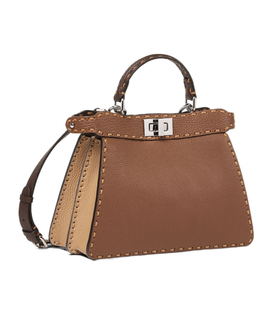 Fendi Peekaboo Iseeu Small Multicolour Sage Selleria Bag With 556 Hand-sewn Topstitches In Brown
